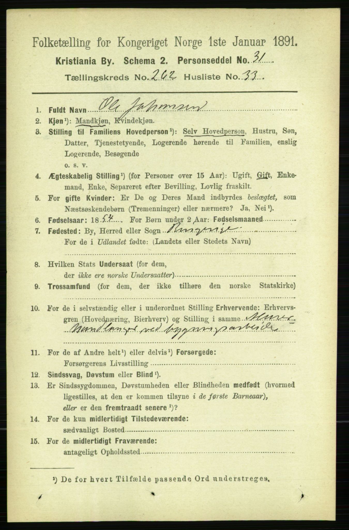 RA, 1891 census for 0301 Kristiania, 1891, p. 159601