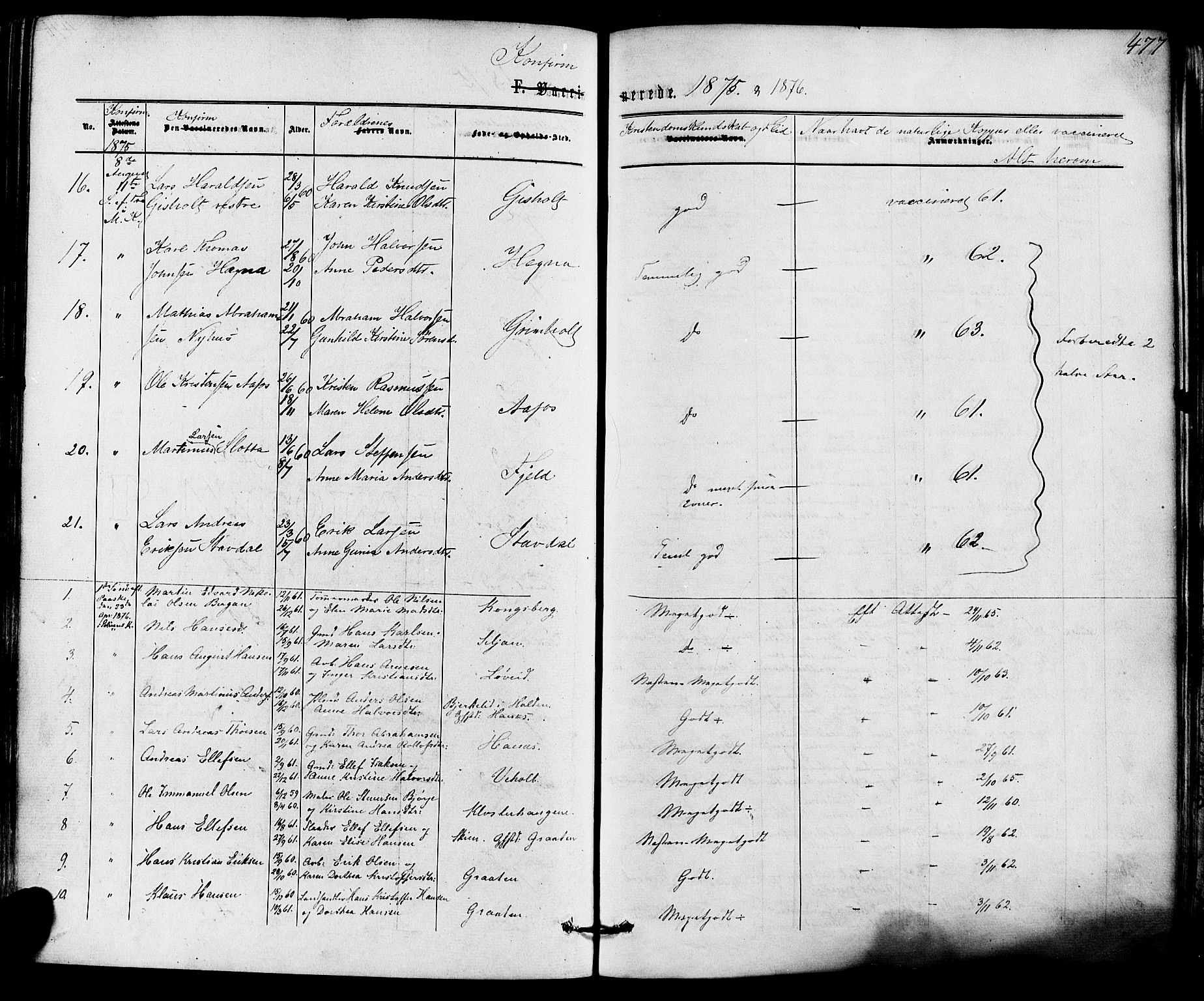 Solum kirkebøker, SAKO/A-306/F/Fa/L0008: Parish register (official) no. I 8, 1865-1876, p. 477