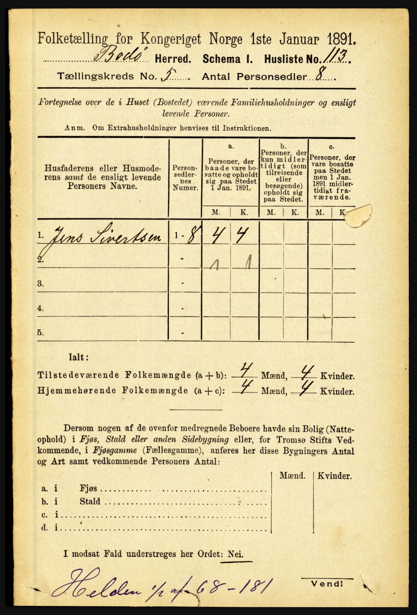 RA, 1891 census for 1843 Bodø, 1891, p. 3143