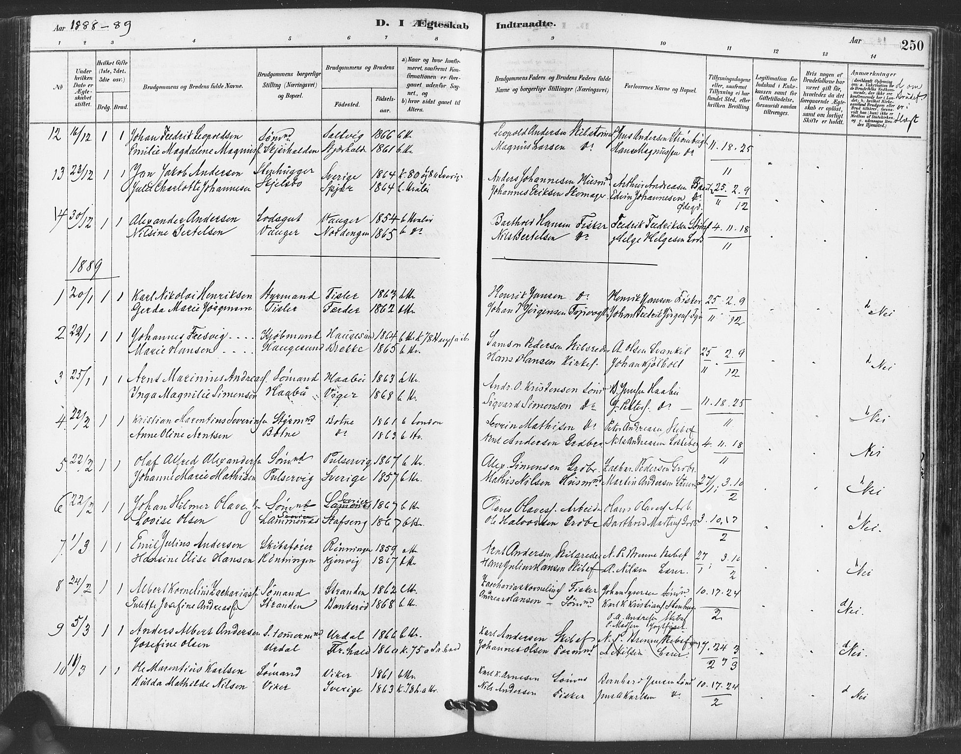 Hvaler prestekontor Kirkebøker, SAO/A-2001/F/Fa/L0008: Parish register (official) no. I 8, 1878-1895, p. 250