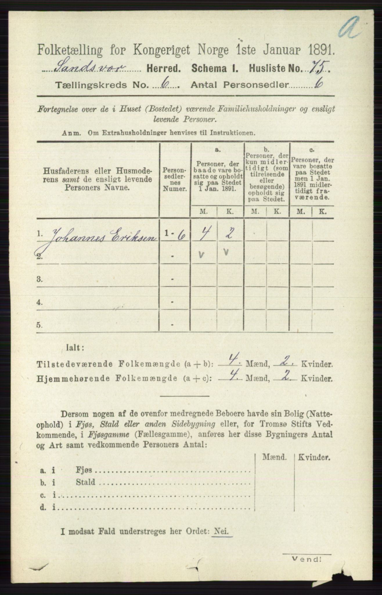 RA, 1891 census for 0629 Sandsvær, 1891, p. 3378