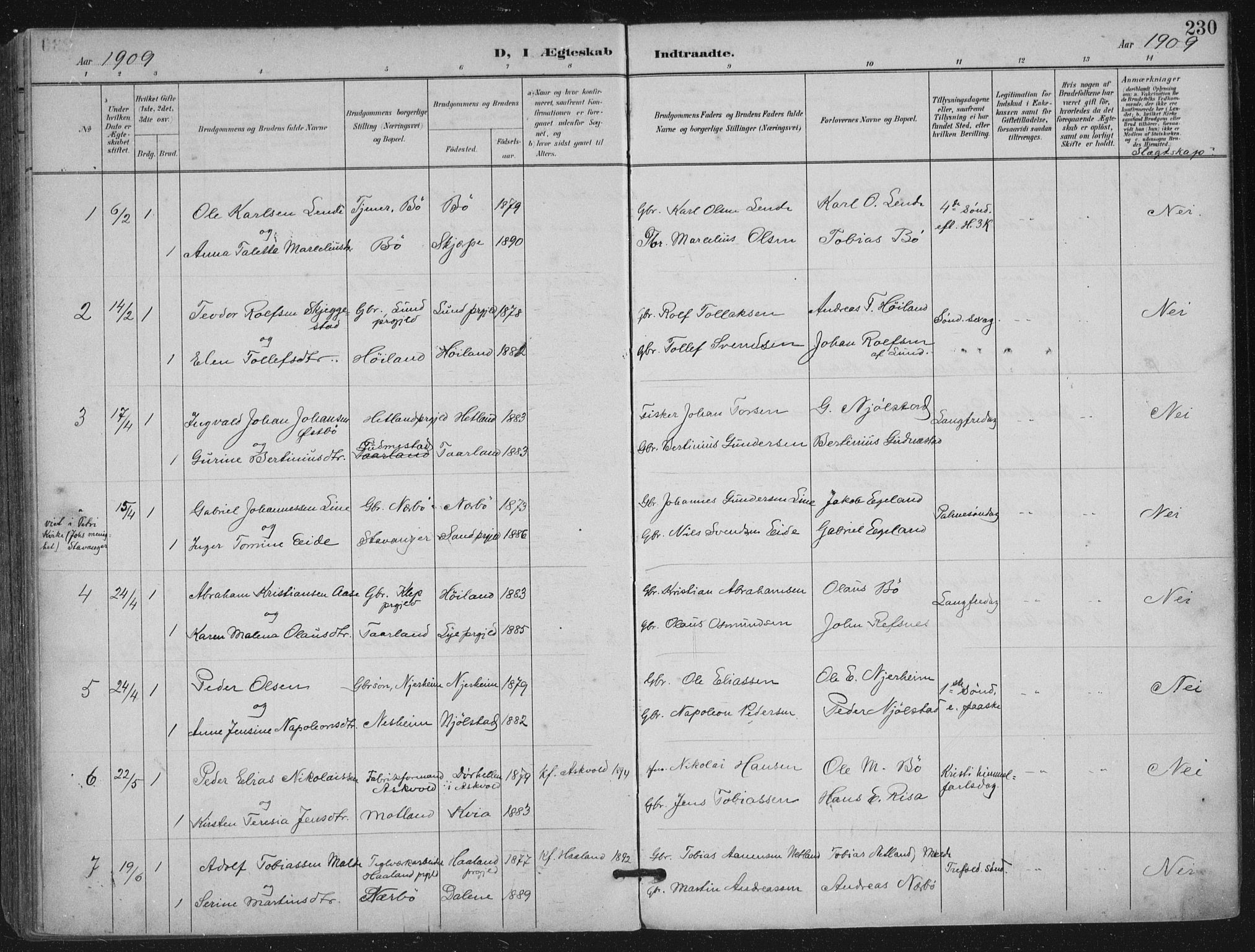 Hå sokneprestkontor, SAST/A-101801/002/B/L0001: Parish register (official) no. A 11, 1897-1924, p. 230