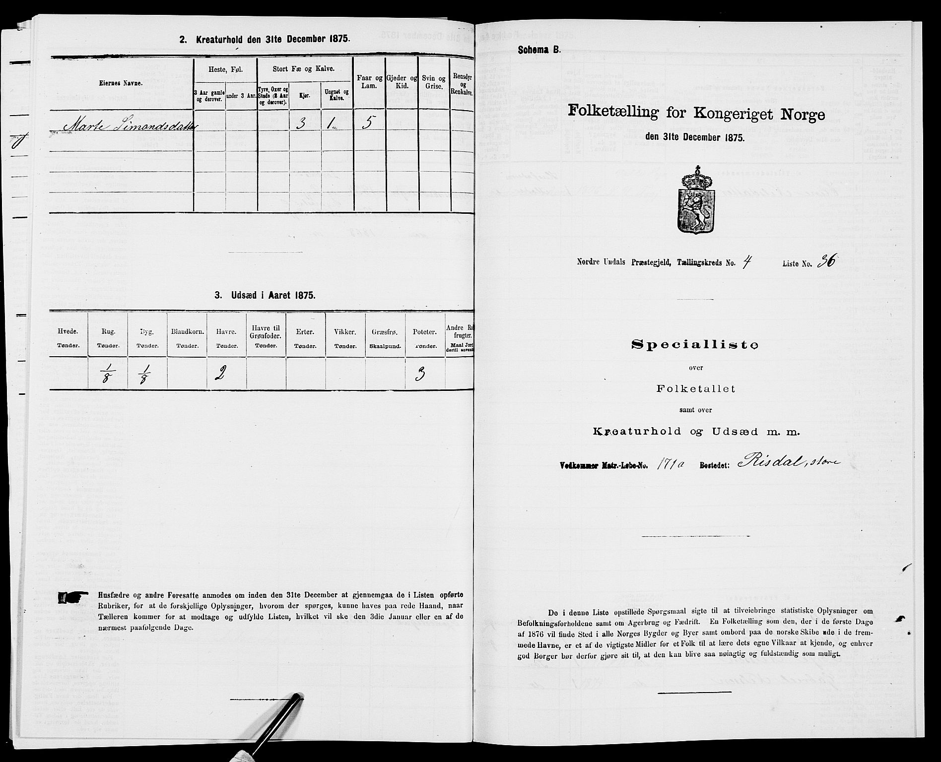 SAK, 1875 census for 1028P Nord-Audnedal, 1875, p. 435