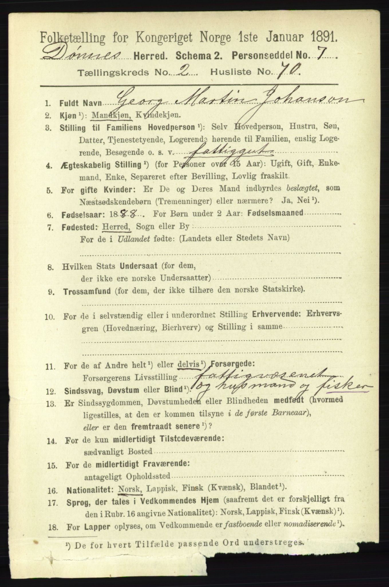 RA, 1891 census for 1827 Dønnes, 1891, p. 1154