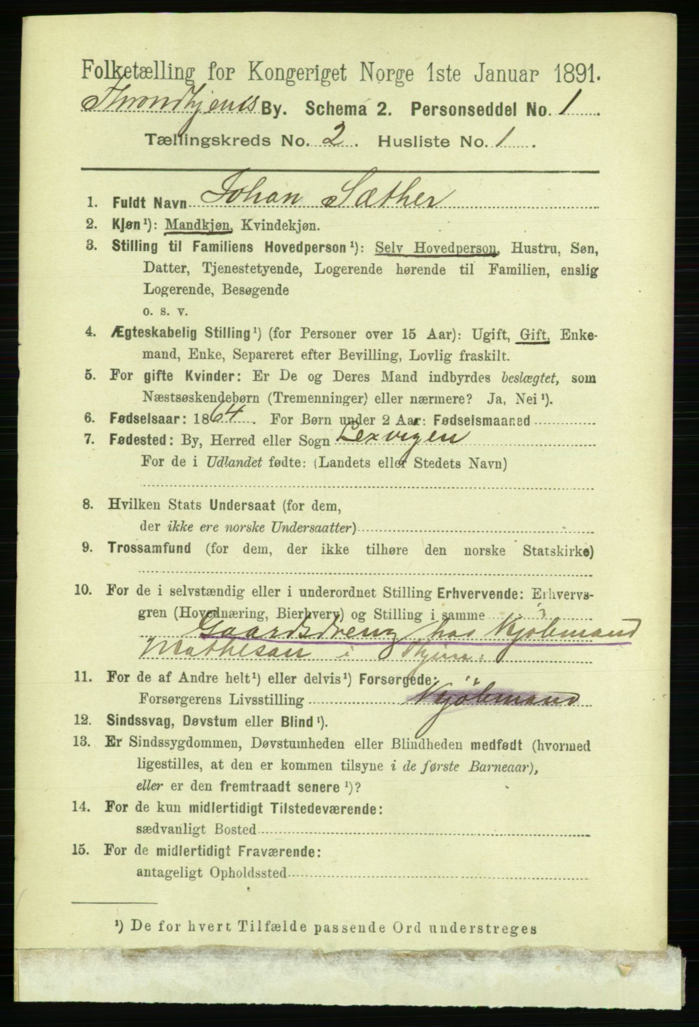 RA, 1891 census for 1601 Trondheim, 1891, p. 3164