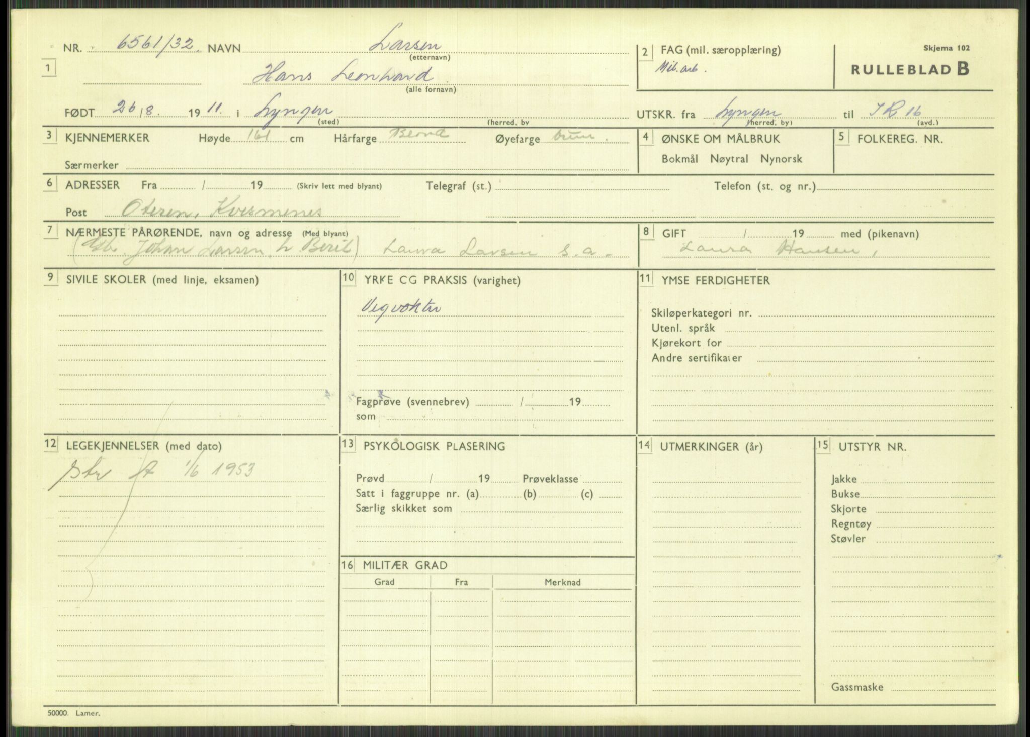 Forsvaret, Troms infanteriregiment nr. 16, AV/RA-RAFA-3146/P/Pa/L0016: Rulleblad for regimentets menige mannskaper, årsklasse 1932, 1932, p. 939