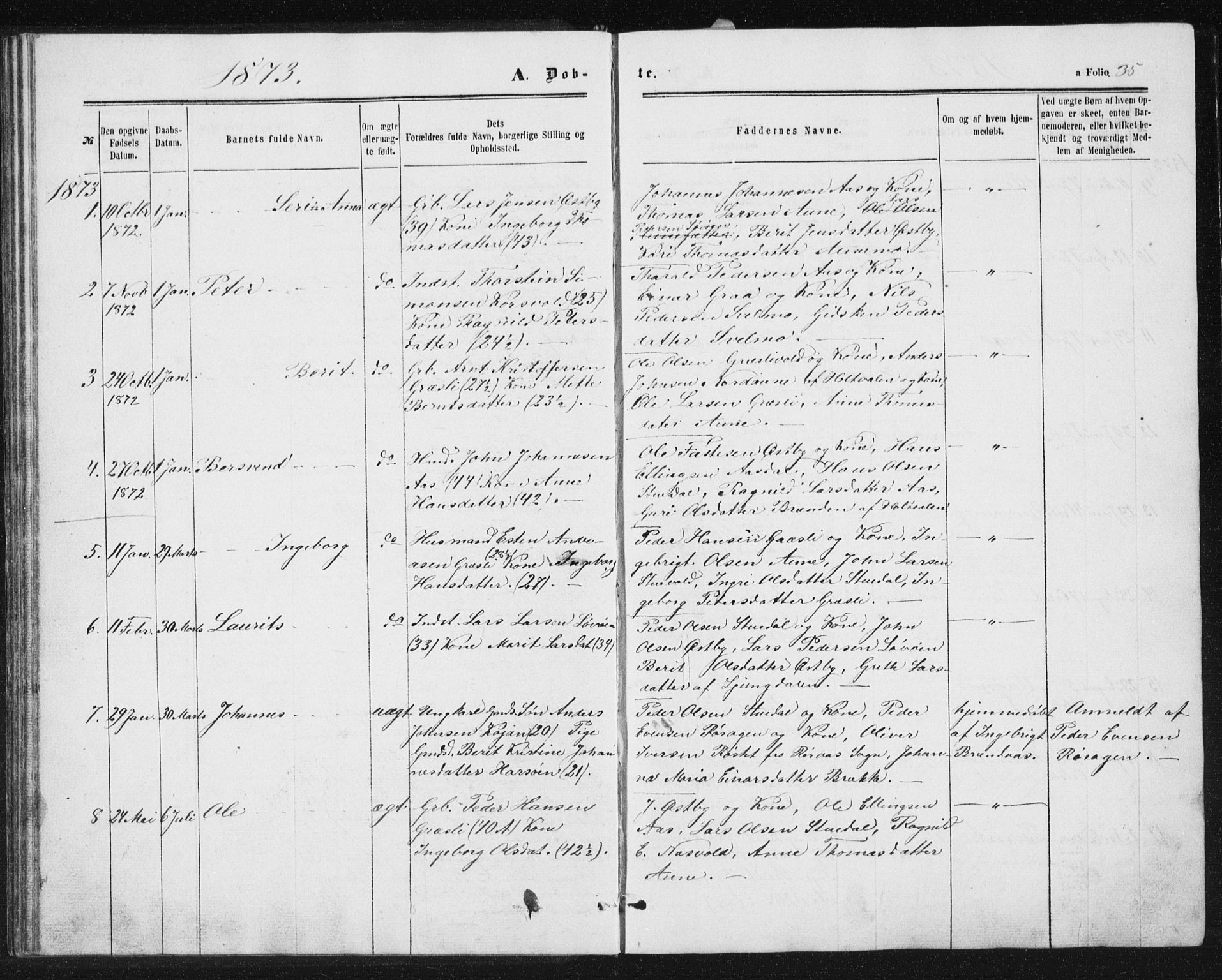 Ministerialprotokoller, klokkerbøker og fødselsregistre - Sør-Trøndelag, SAT/A-1456/698/L1166: Parish register (copy) no. 698C03, 1861-1887, p. 35