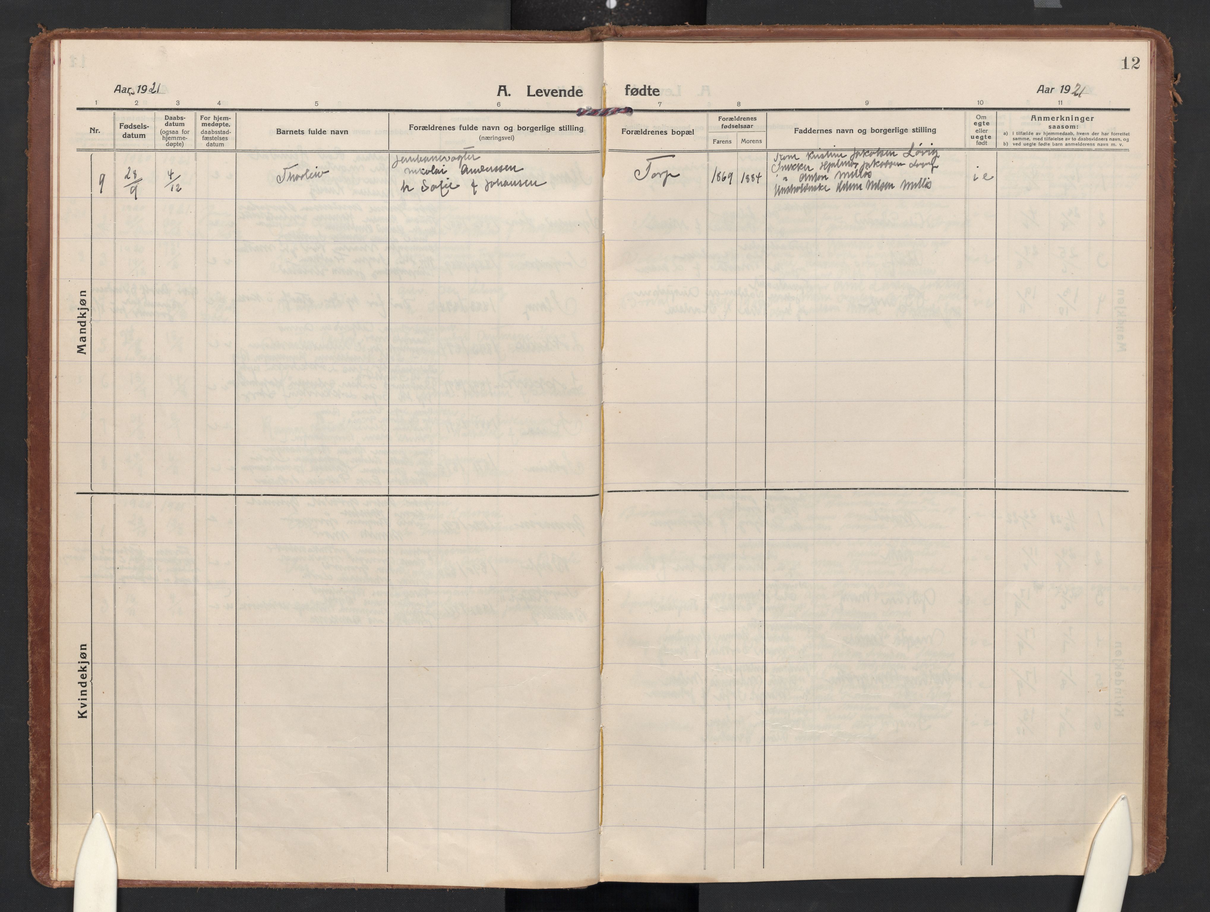 Skjeberg prestekontor Kirkebøker, SAO/A-10923/F/Fc/L0003: Parish register (official) no. III 3, 1915-1926, p. 12