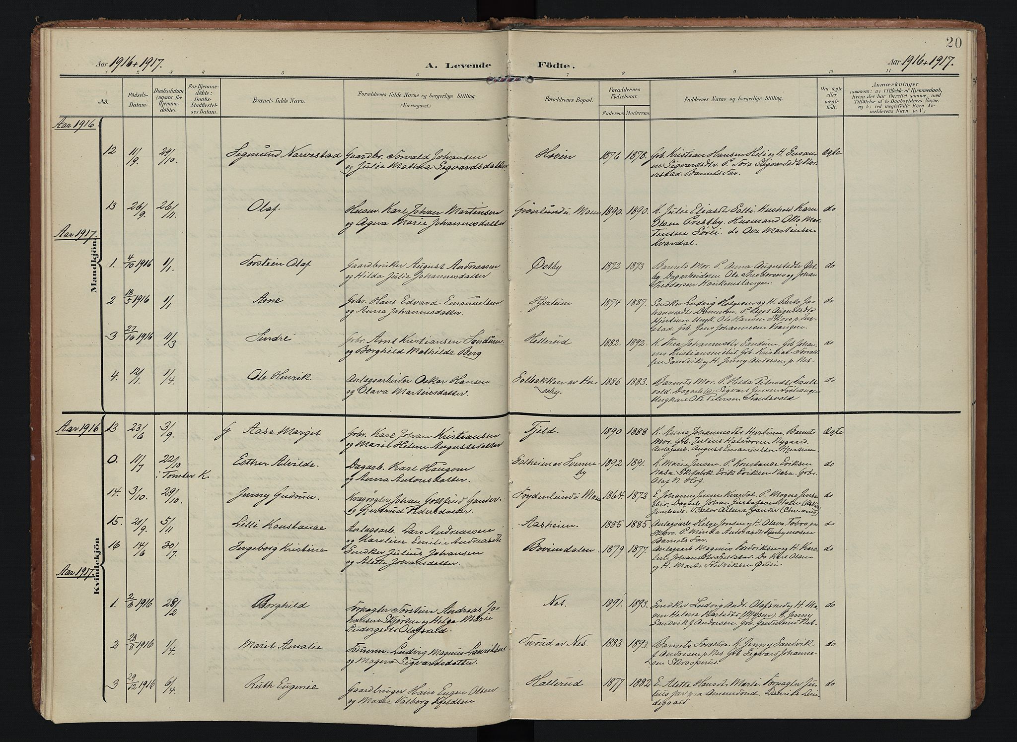 Spydeberg prestekontor Kirkebøker, AV/SAO-A-10924/F/Fb/L0002: Parish register (official) no. II 2, 1908-1926, p. 20