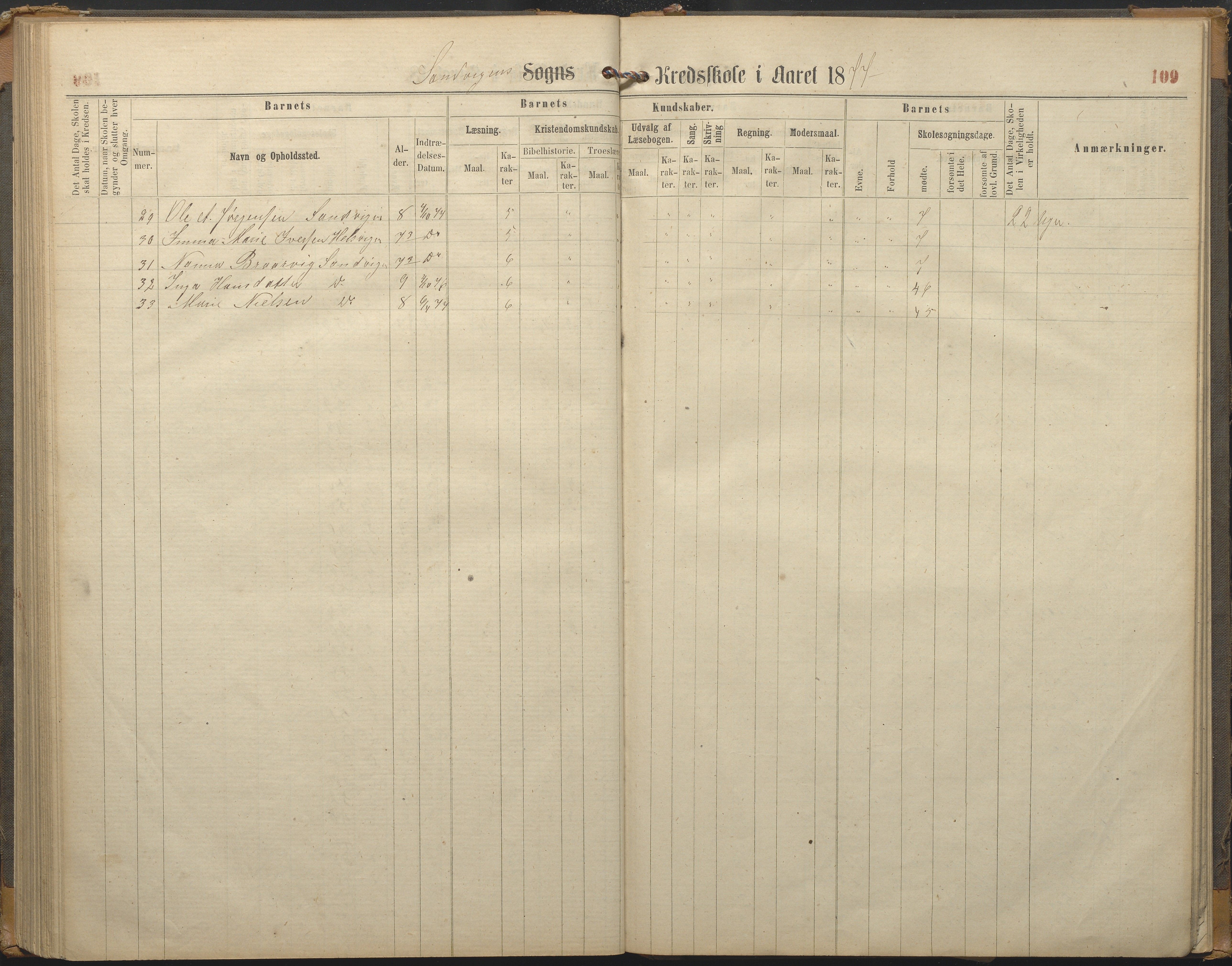 Hisøy kommune frem til 1991, AAKS/KA0922-PK/33/L0002: Skoleprotokoll, 1863-1881, p. 109