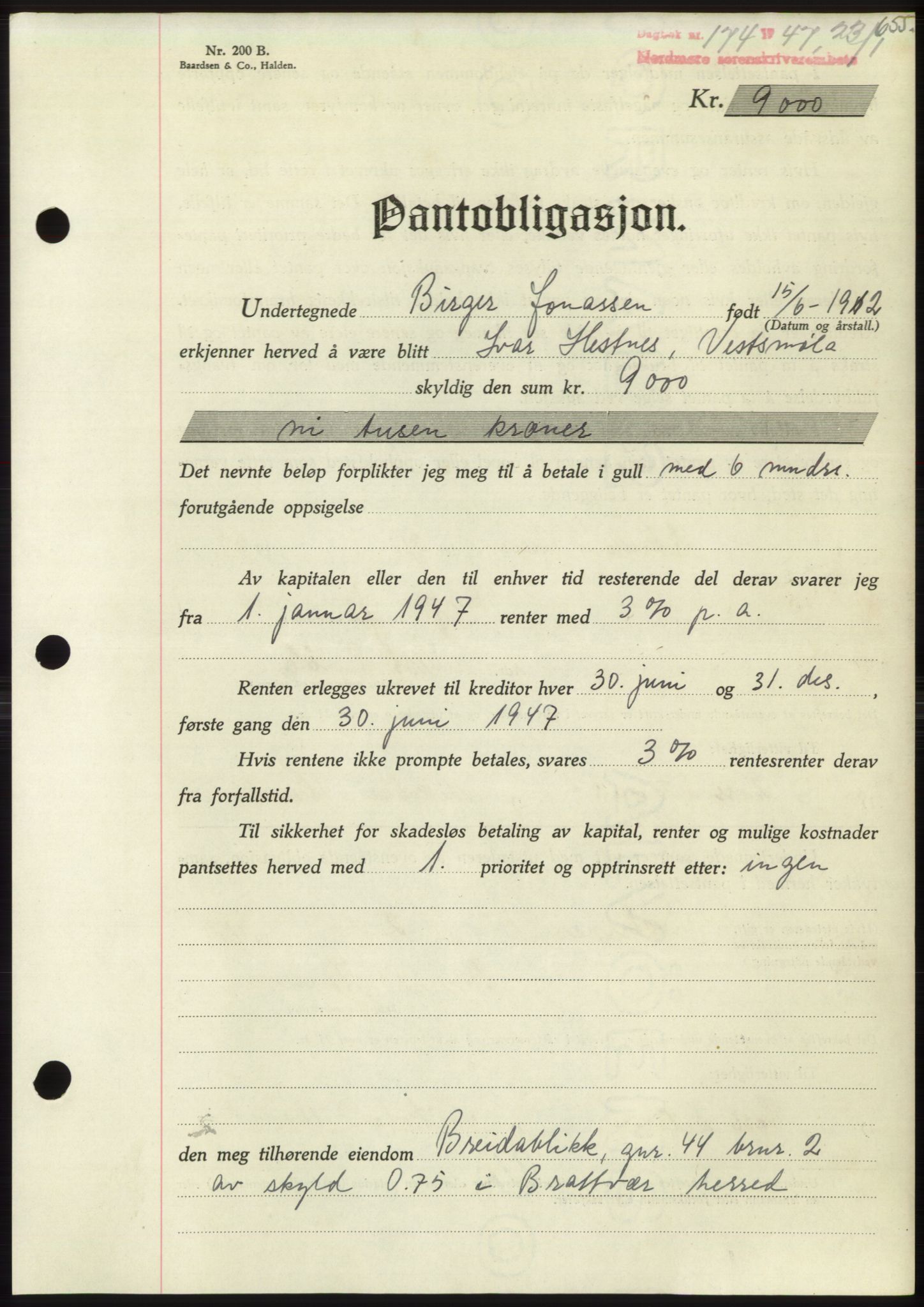 Nordmøre sorenskriveri, AV/SAT-A-4132/1/2/2Ca: Mortgage book no. B95, 1946-1947, Diary no: : 174/1947