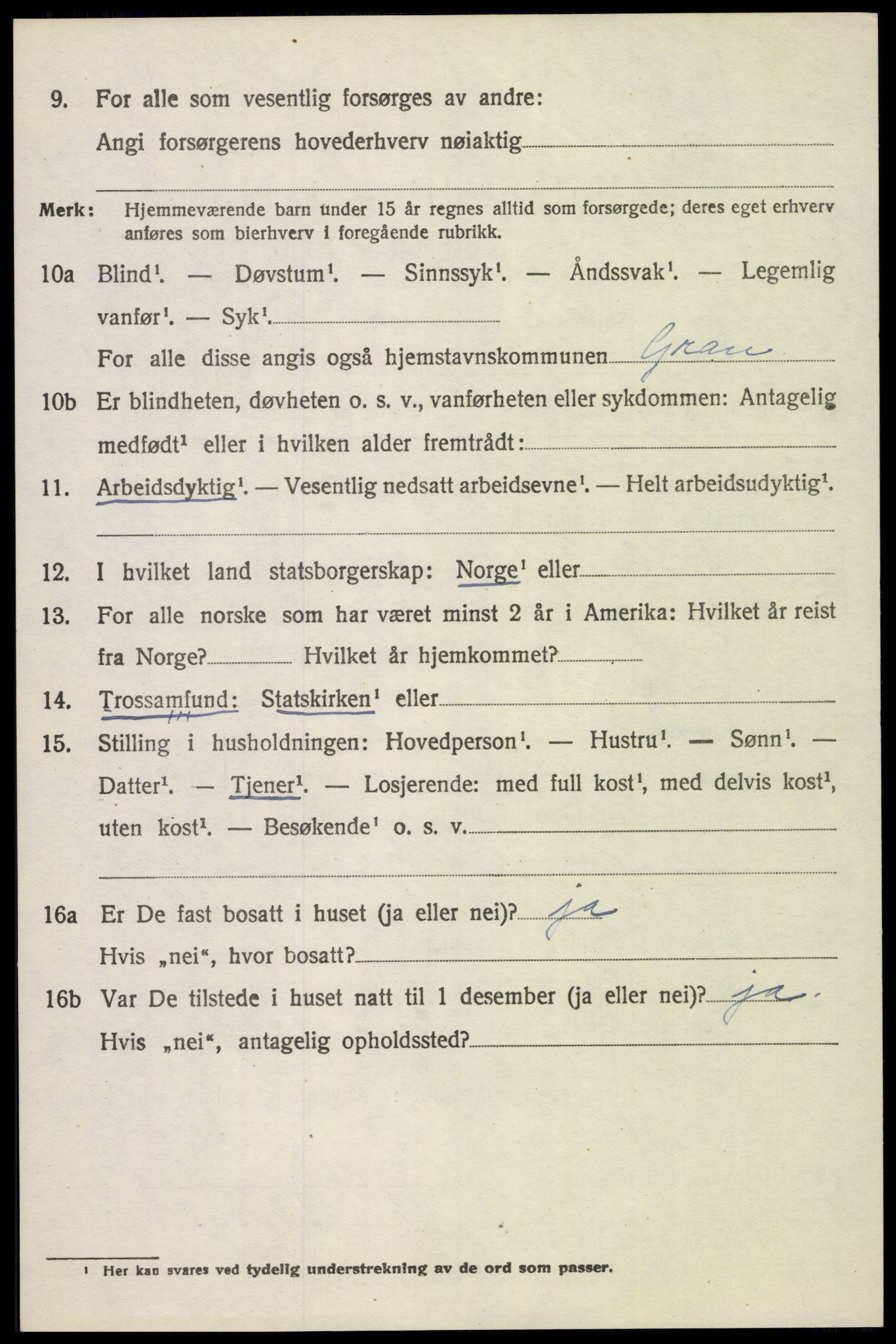 SAH, 1920 census for Gran, 1920, p. 1739