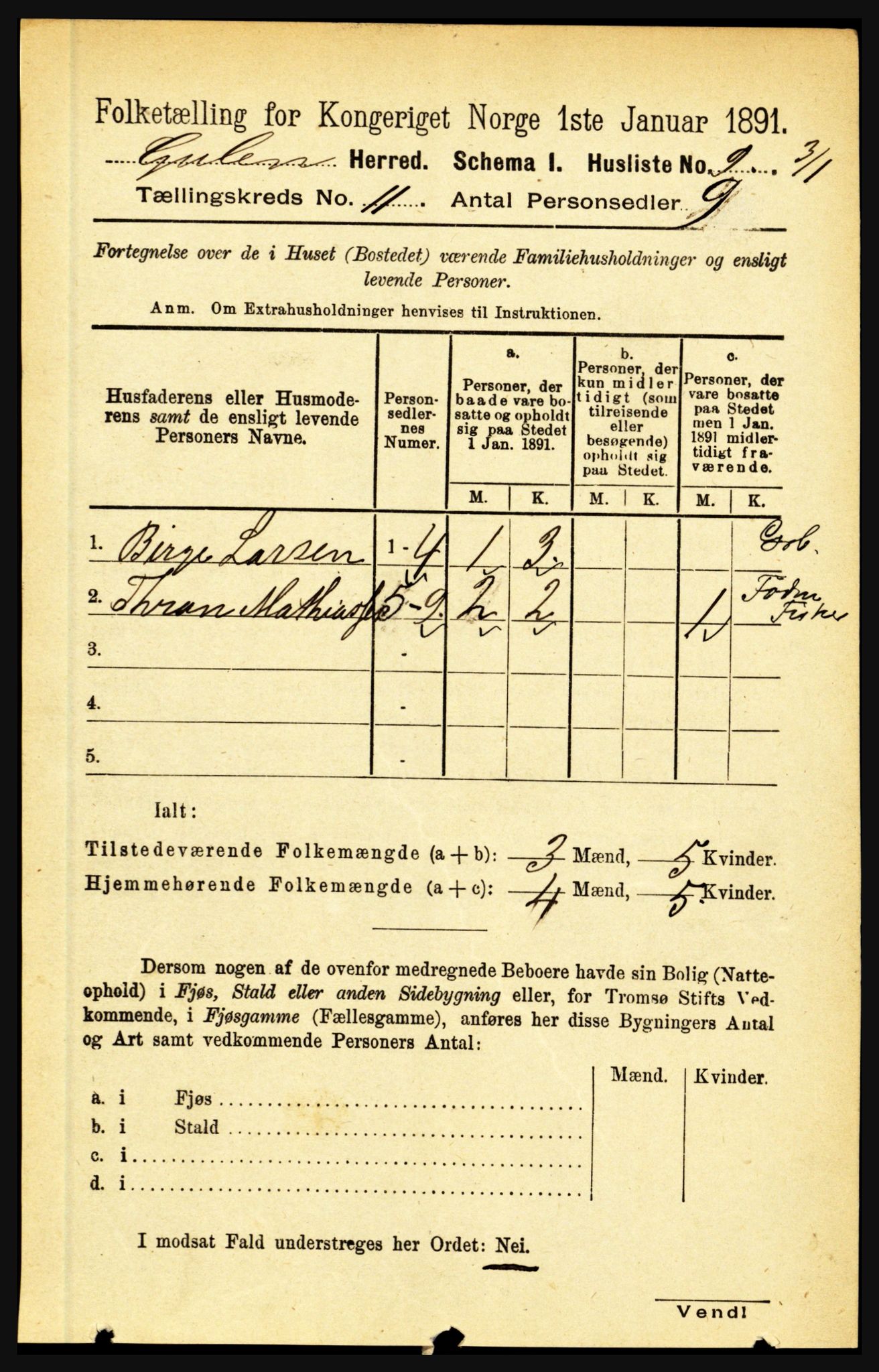 RA, 1891 census for 1411 Gulen, 1891, p. 3630