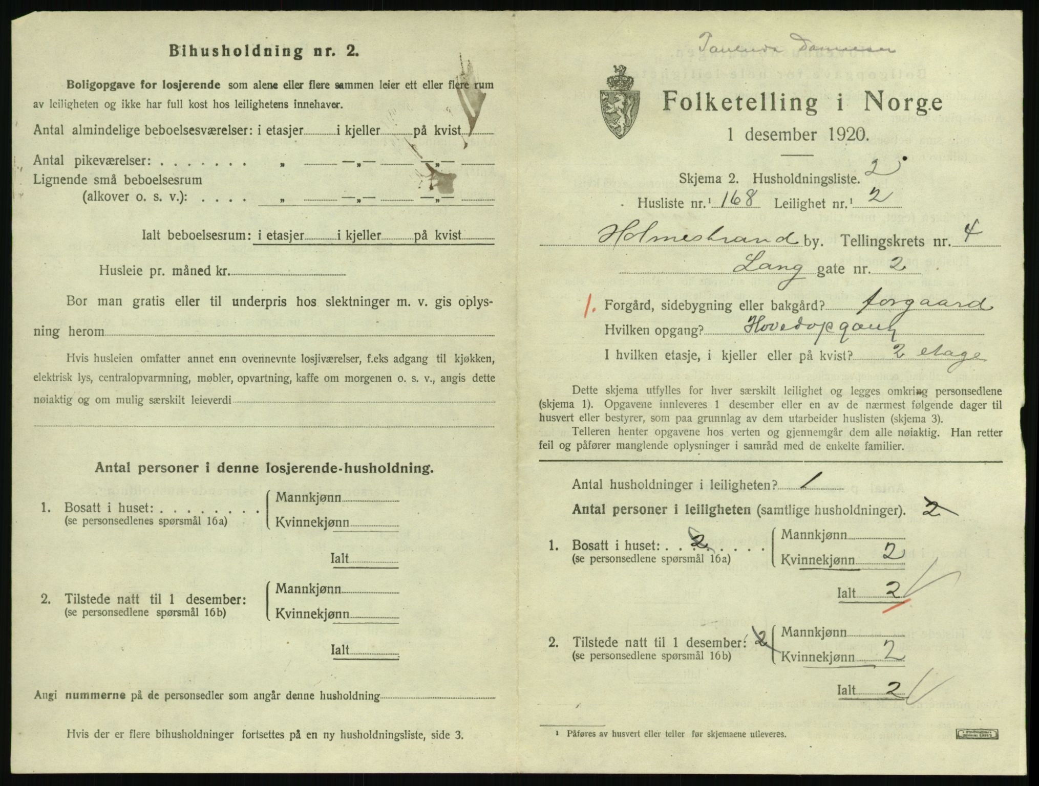 SAKO, 1920 census for Holmestrand, 1920, p. 1448