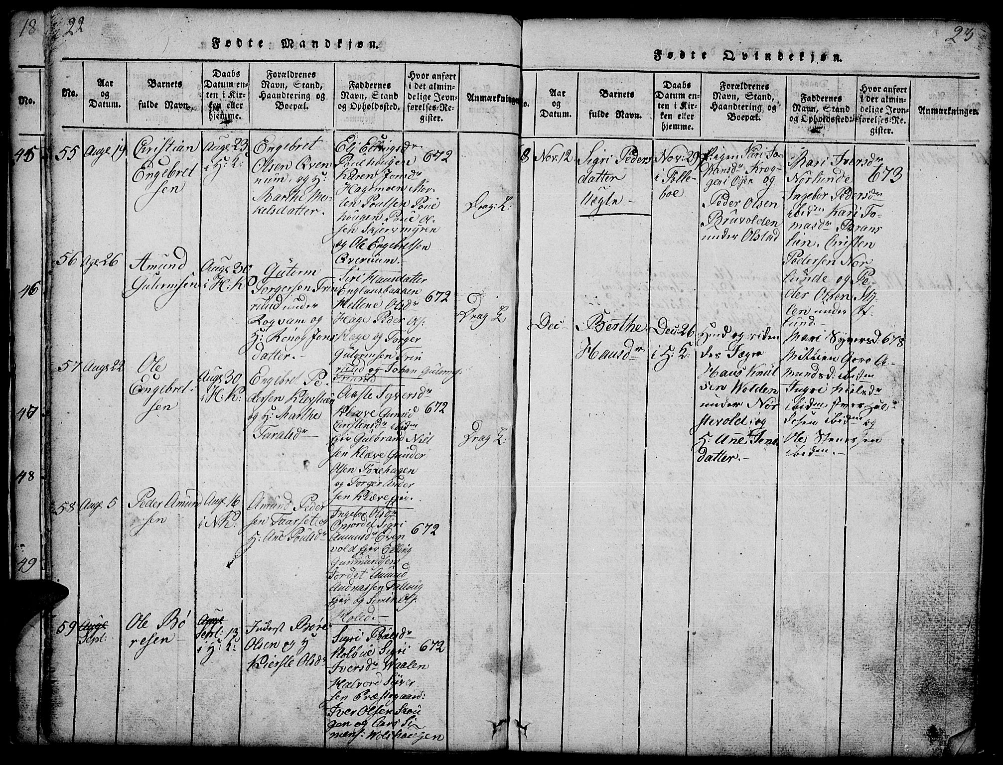 Gausdal prestekontor, SAH/PREST-090/H/Ha/Hab/L0001: Parish register (copy) no. 1, 1817-1848, p. 22-23
