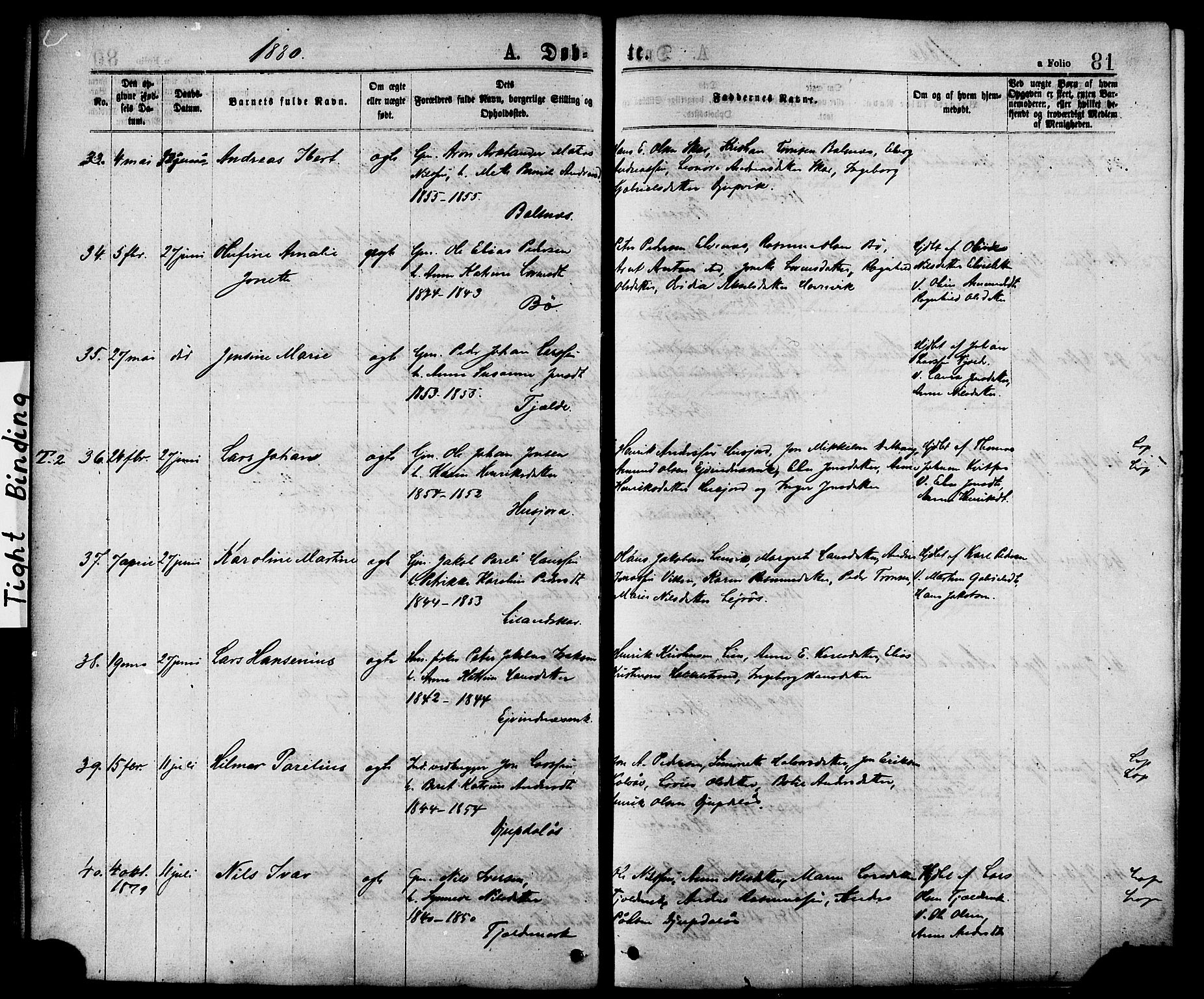 Ministerialprotokoller, klokkerbøker og fødselsregistre - Nordland, SAT/A-1459/863/L0897: Parish register (official) no. 863A09, 1872-1886, p. 81