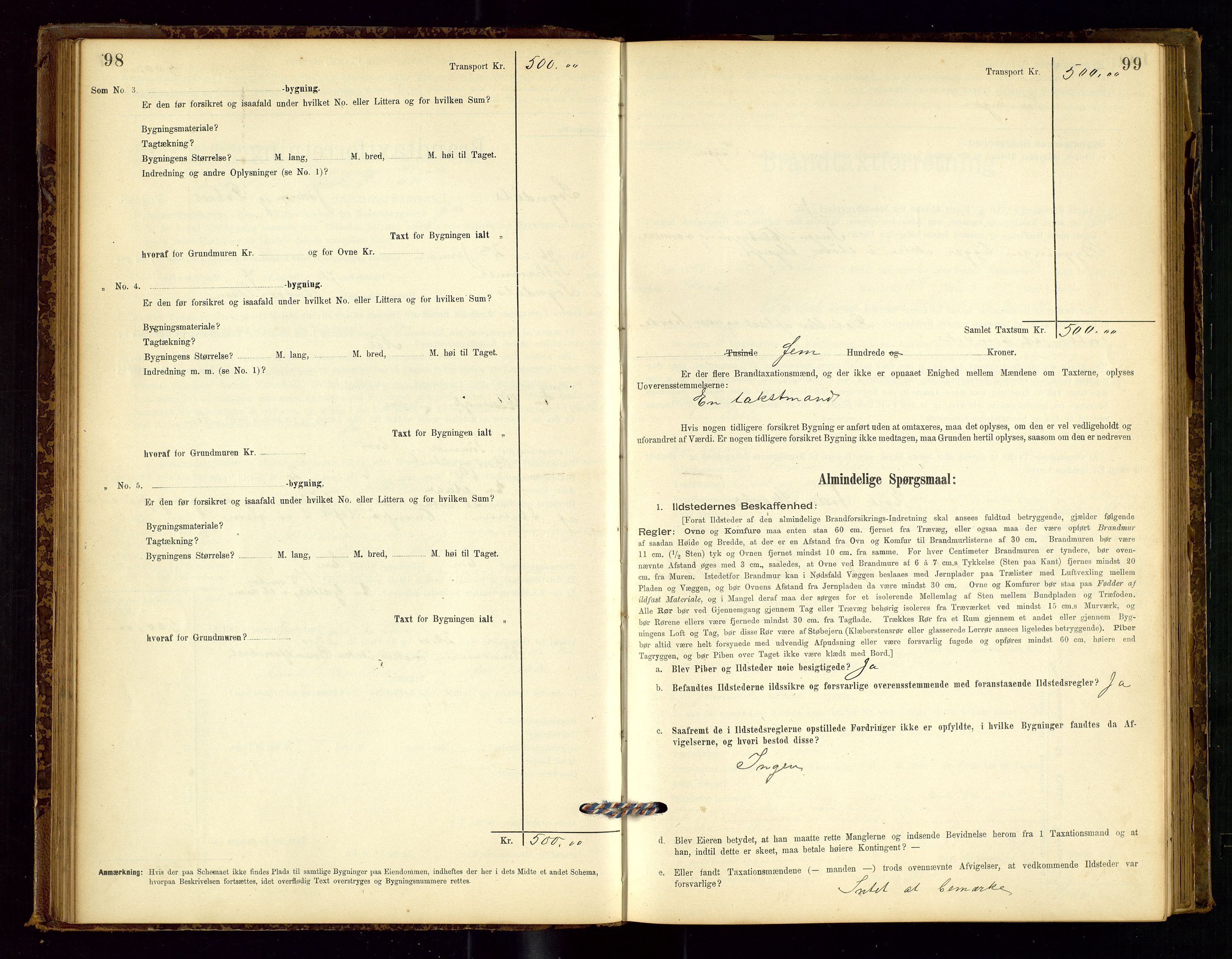 Sokndal lensmannskontor, AV/SAST-A-100417/Gob/L0001: "Brandtaxt-Protokol", 1895-1902, p. 98-99