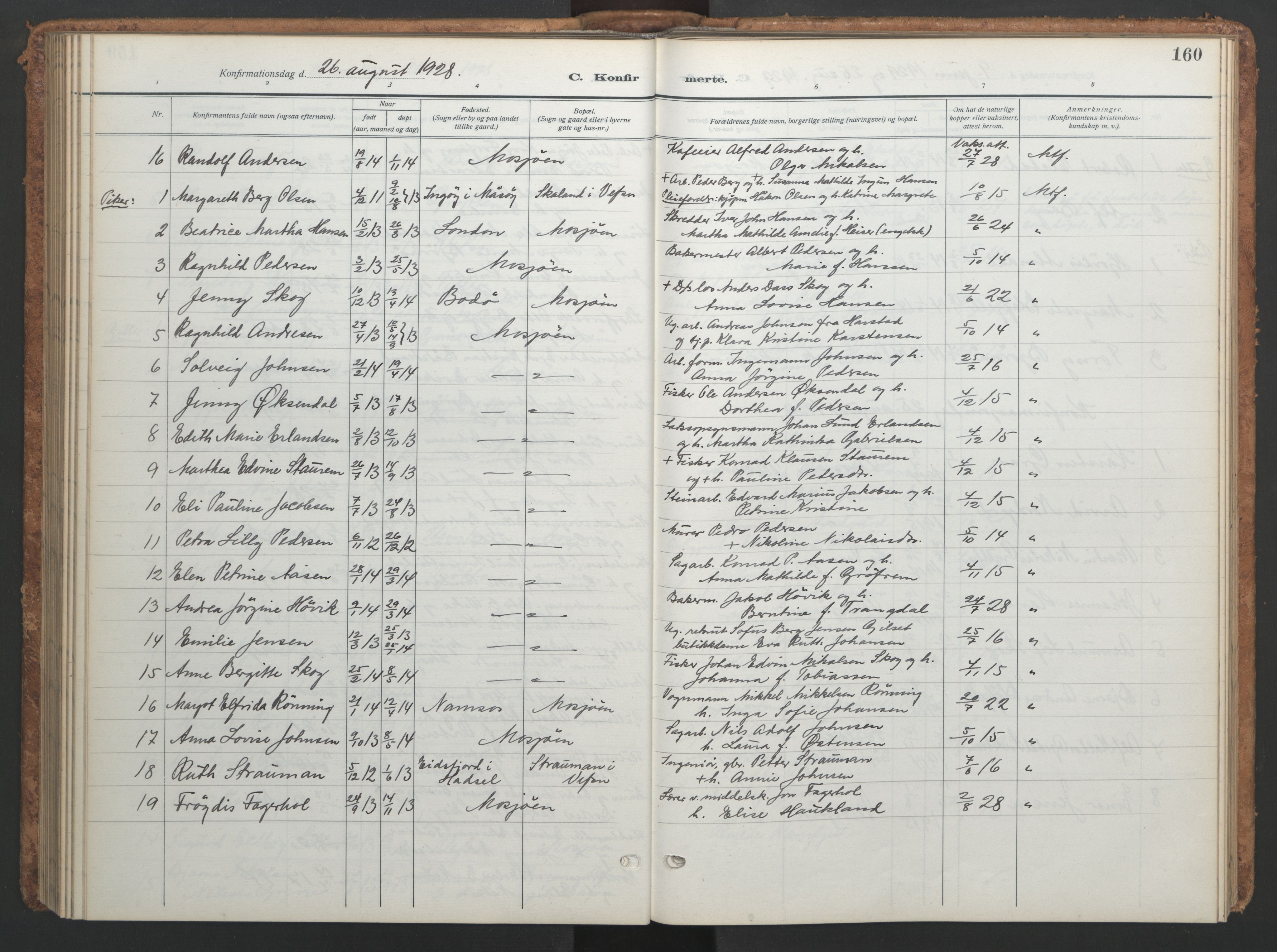 Ministerialprotokoller, klokkerbøker og fødselsregistre - Nordland, SAT/A-1459/820/L0303: Parish register (copy) no. 820C05, 1917-1952, p. 160
