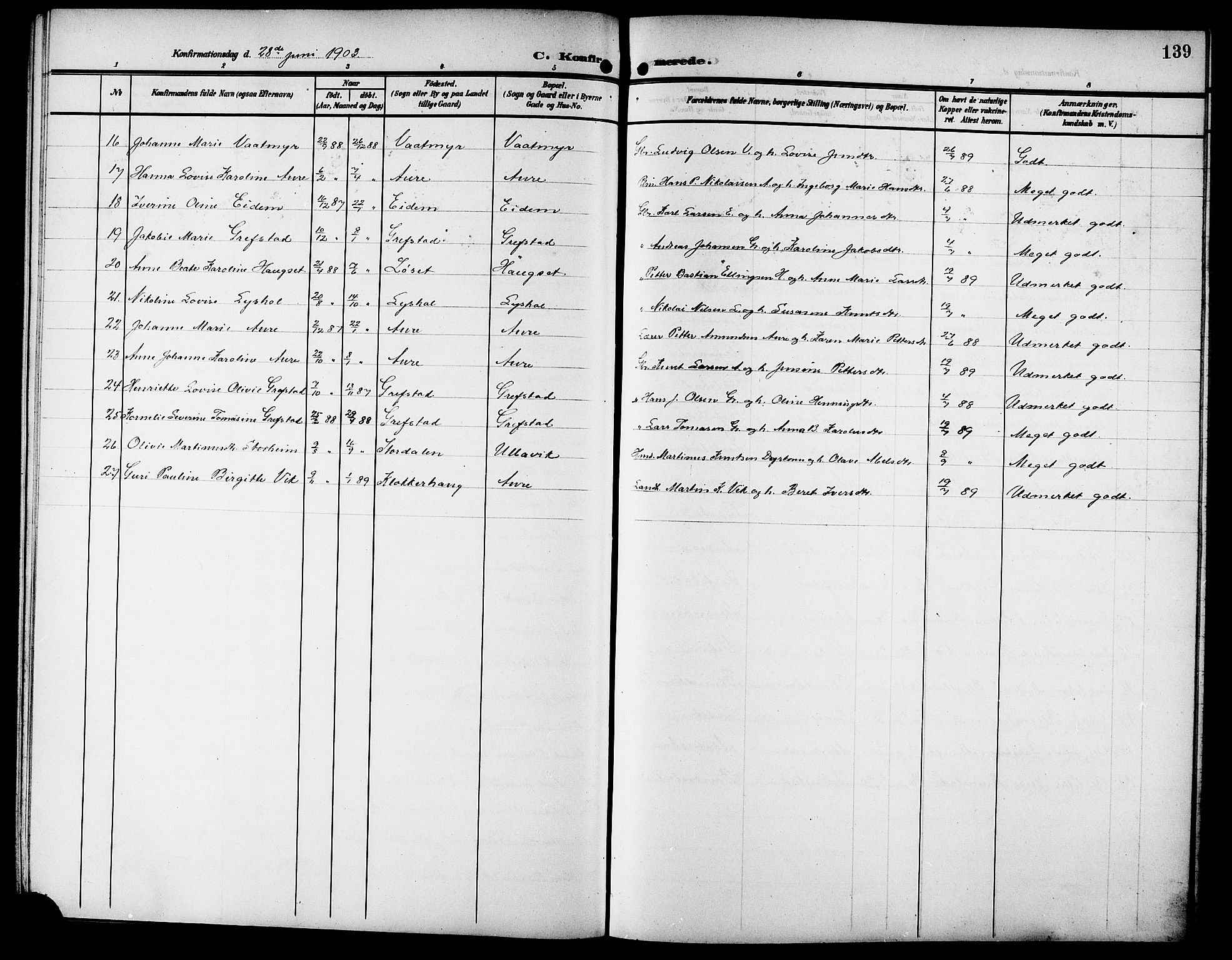 Ministerialprotokoller, klokkerbøker og fødselsregistre - Møre og Romsdal, SAT/A-1454/523/L0341: Parish register (copy) no. 523C04, 1903-1916, p. 139