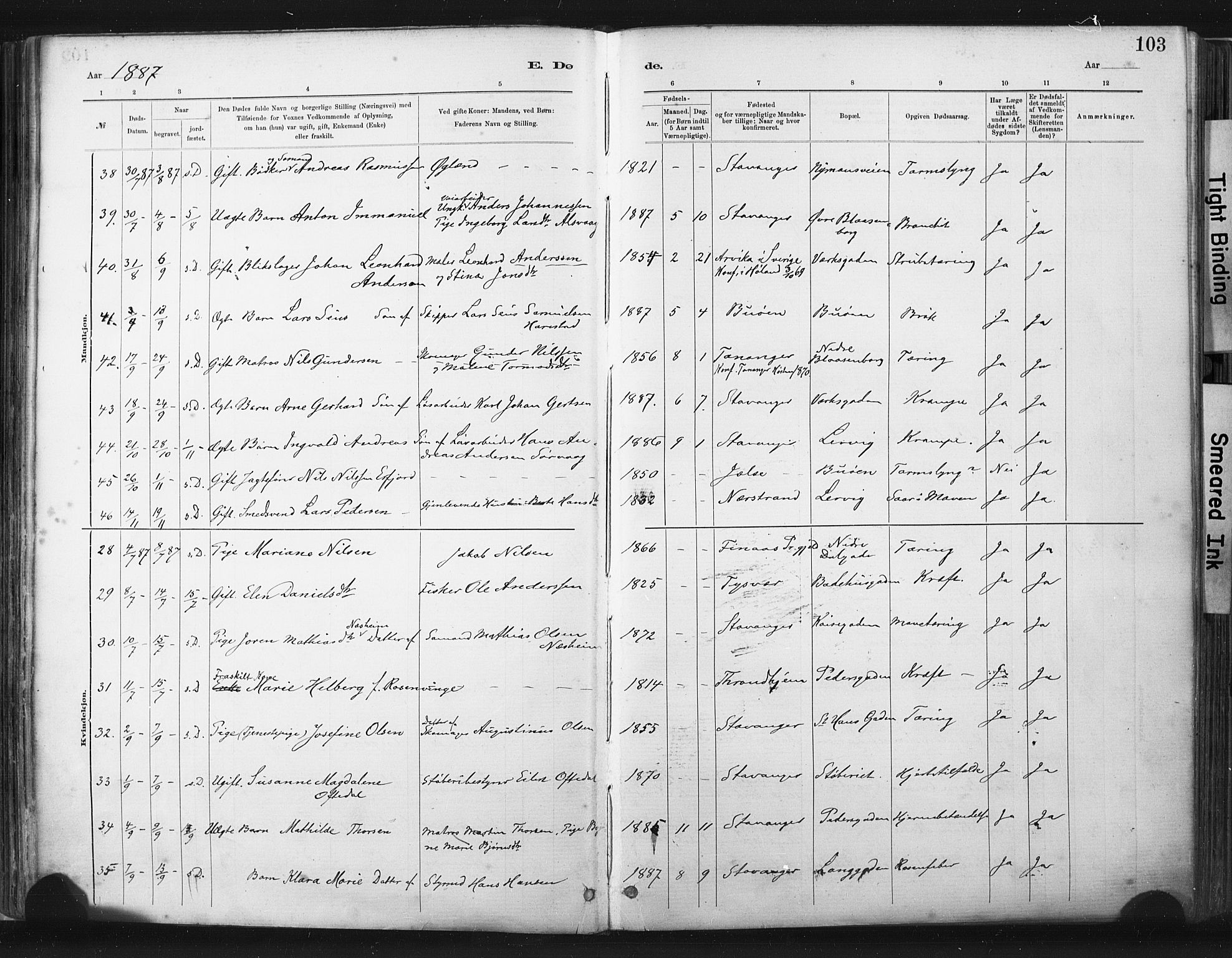 St. Johannes sokneprestkontor, AV/SAST-A-101814/001/30/30BA/L0003: Parish register (official) no. A 3, 1885-1910, p. 103