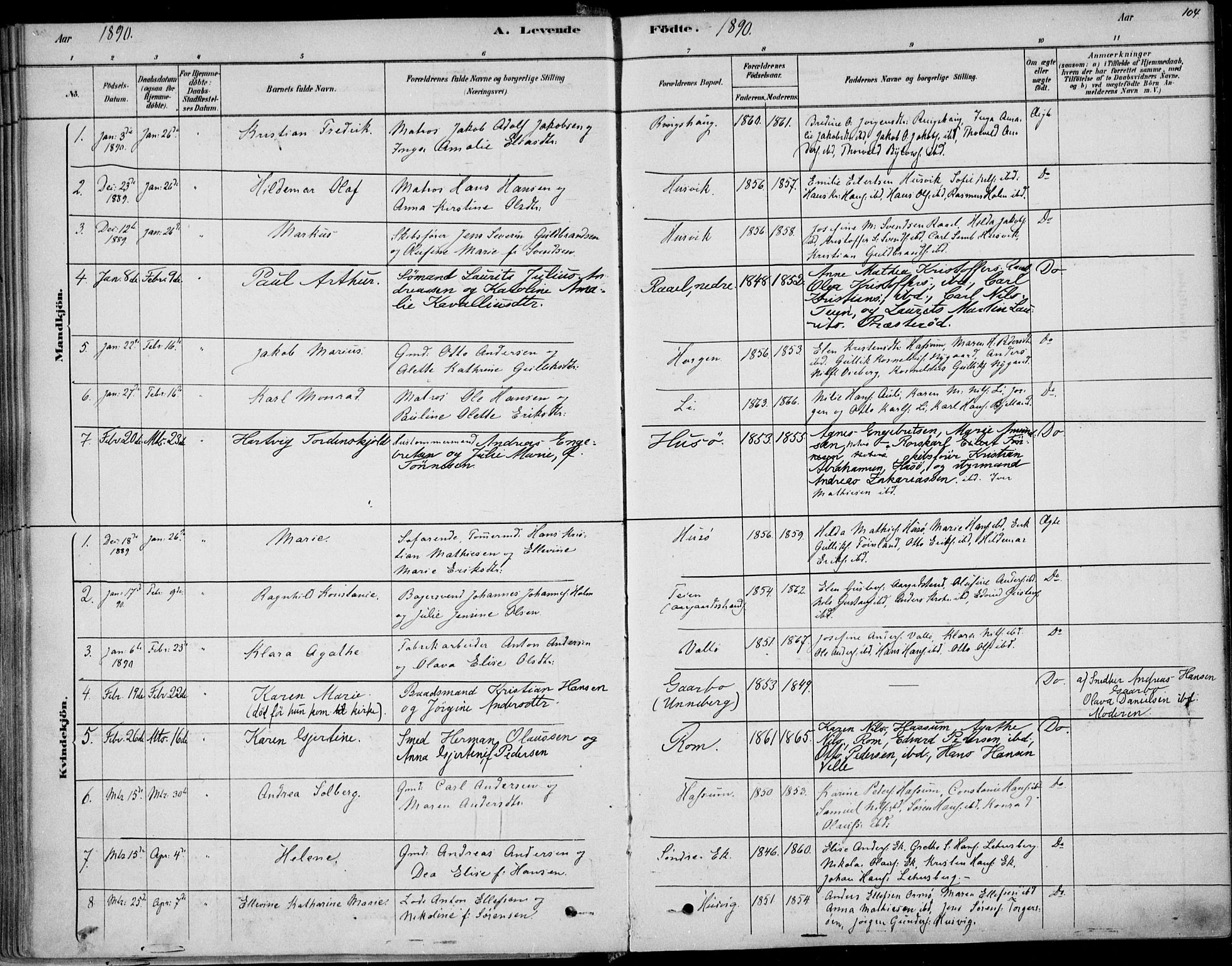 Sem kirkebøker, SAKO/A-5/F/Fb/L0004: Parish register (official) no. II 4, 1878-1891, p. 104