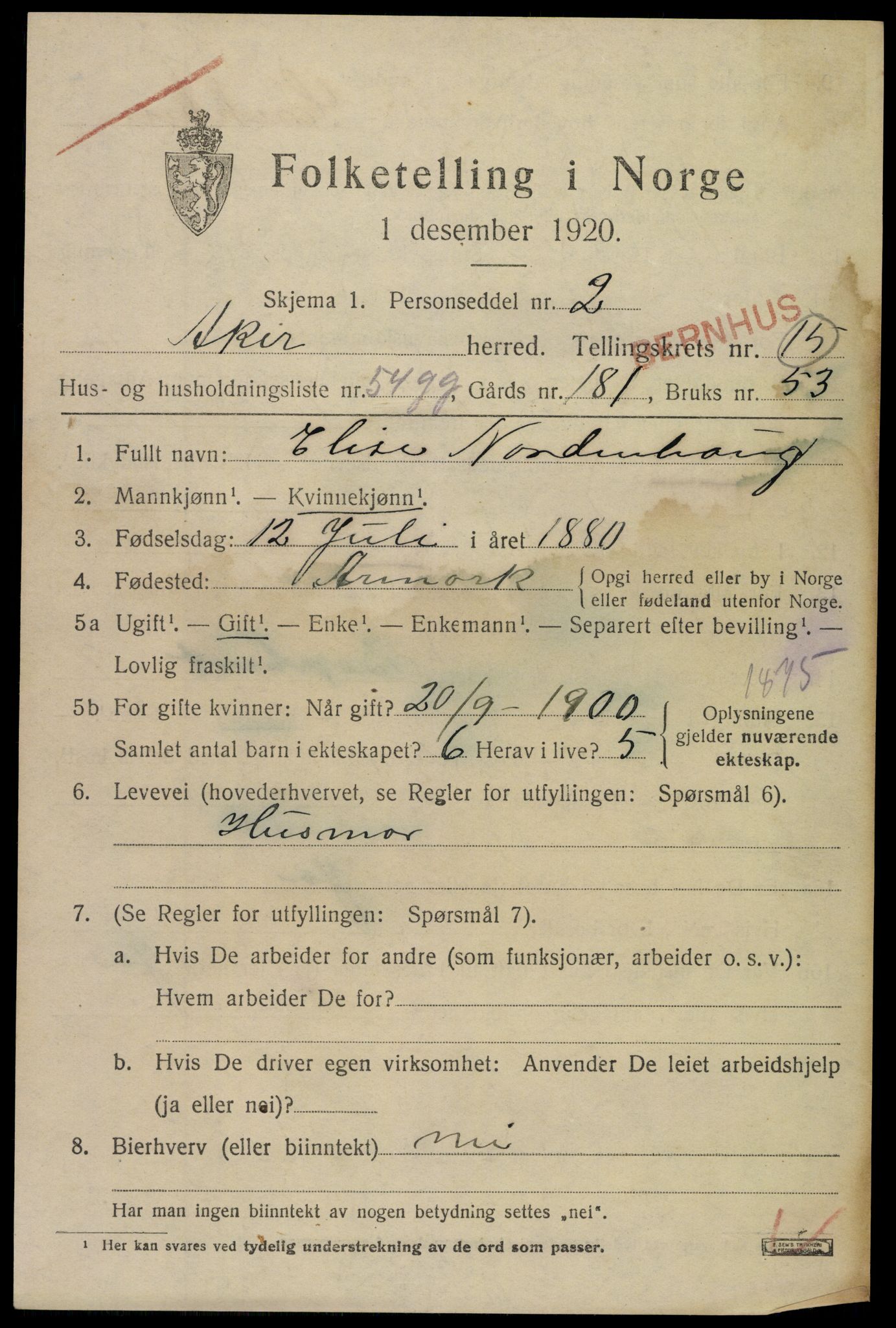 SAO, 1920 census for Aker, 1920, p. 92274