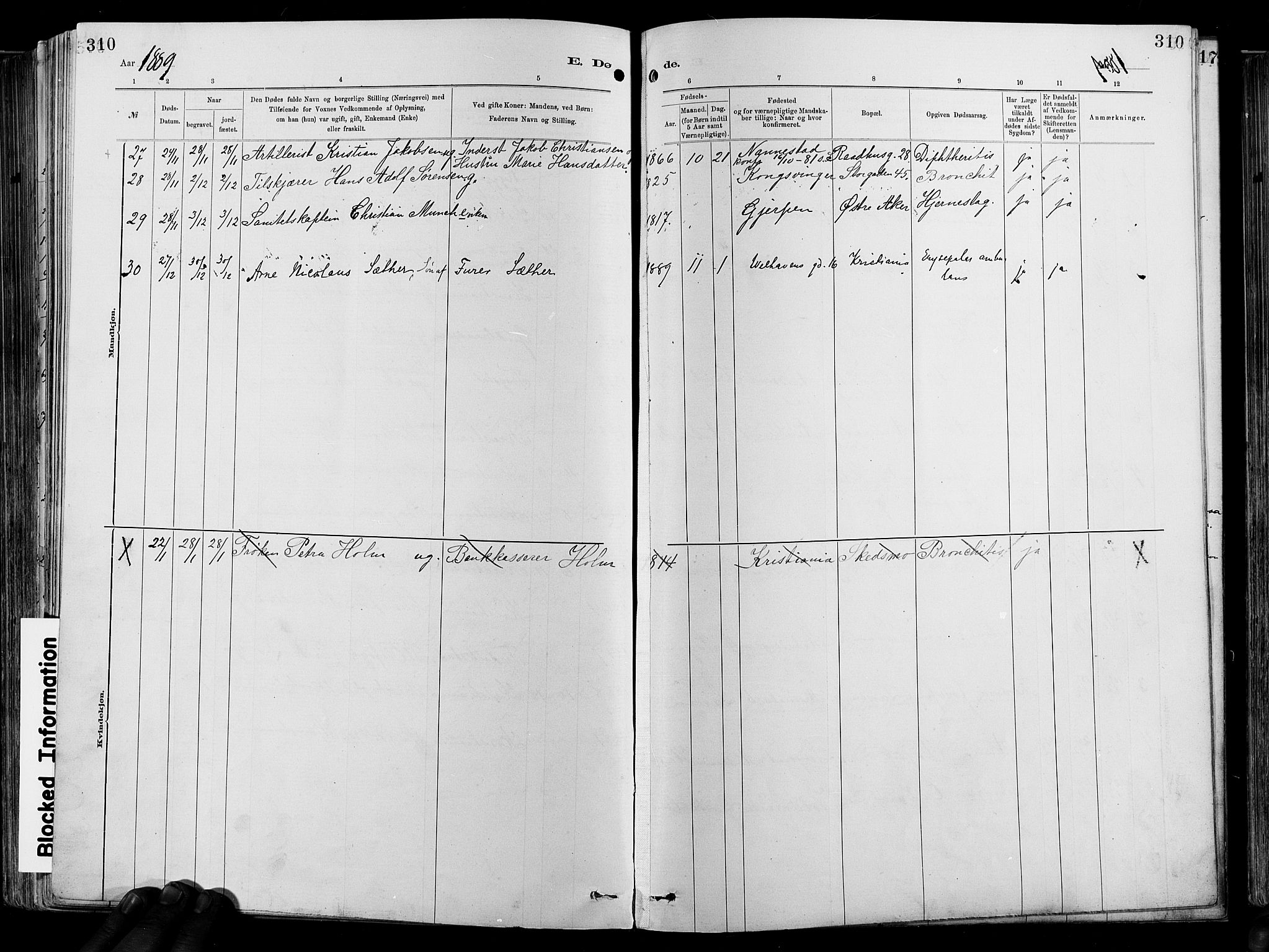Garnisonsmenigheten Kirkebøker, SAO/A-10846/F/Fa/L0012: Parish register (official) no. 12, 1880-1893, p. 310