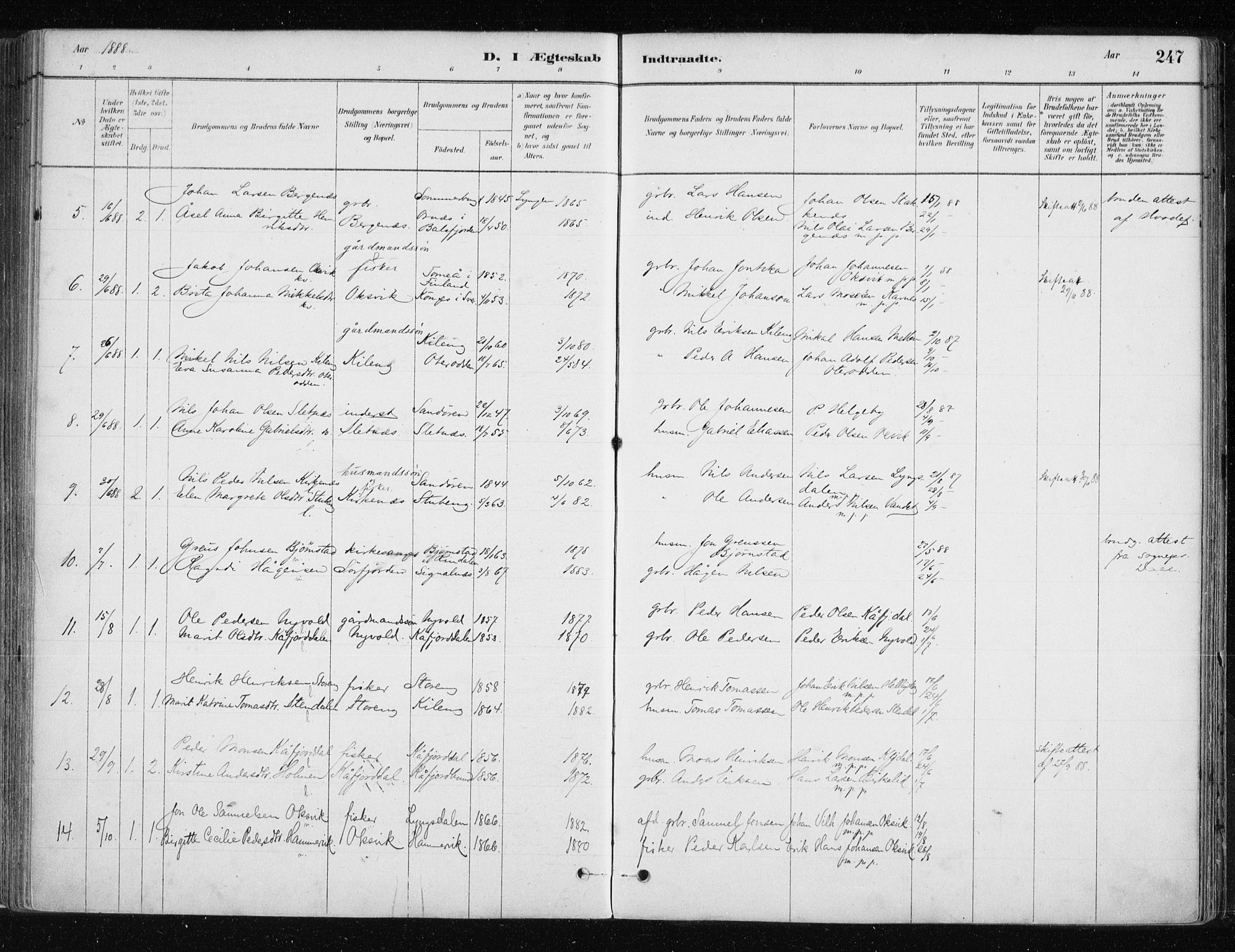 Lyngen sokneprestembete, AV/SATØ-S-1289/H/He/Hea/L0007kirke: Parish register (official) no. 7, 1879-1890, p. 247