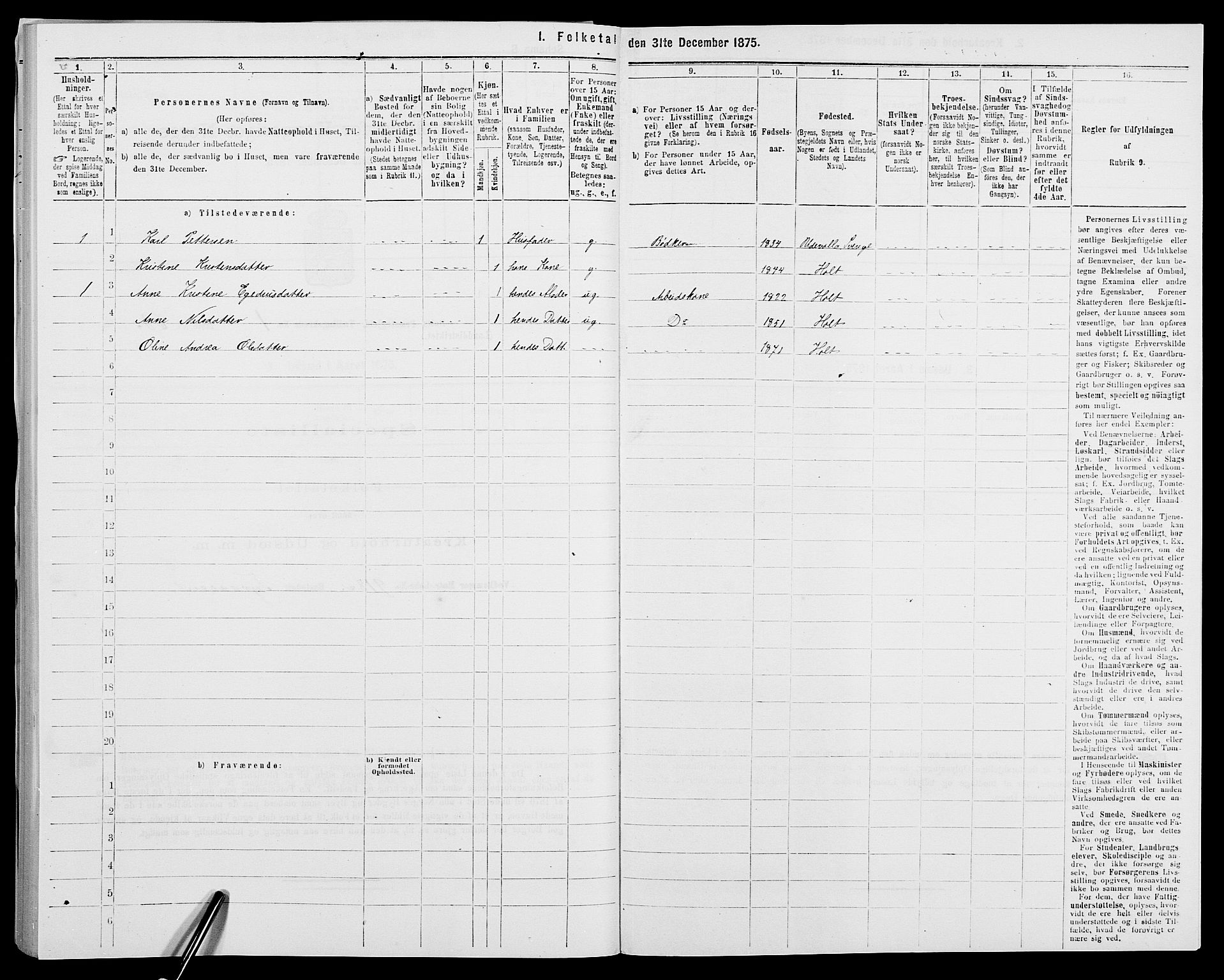 SAK, 1875 census for 0914L Holt/Holt, 1875, p. 186