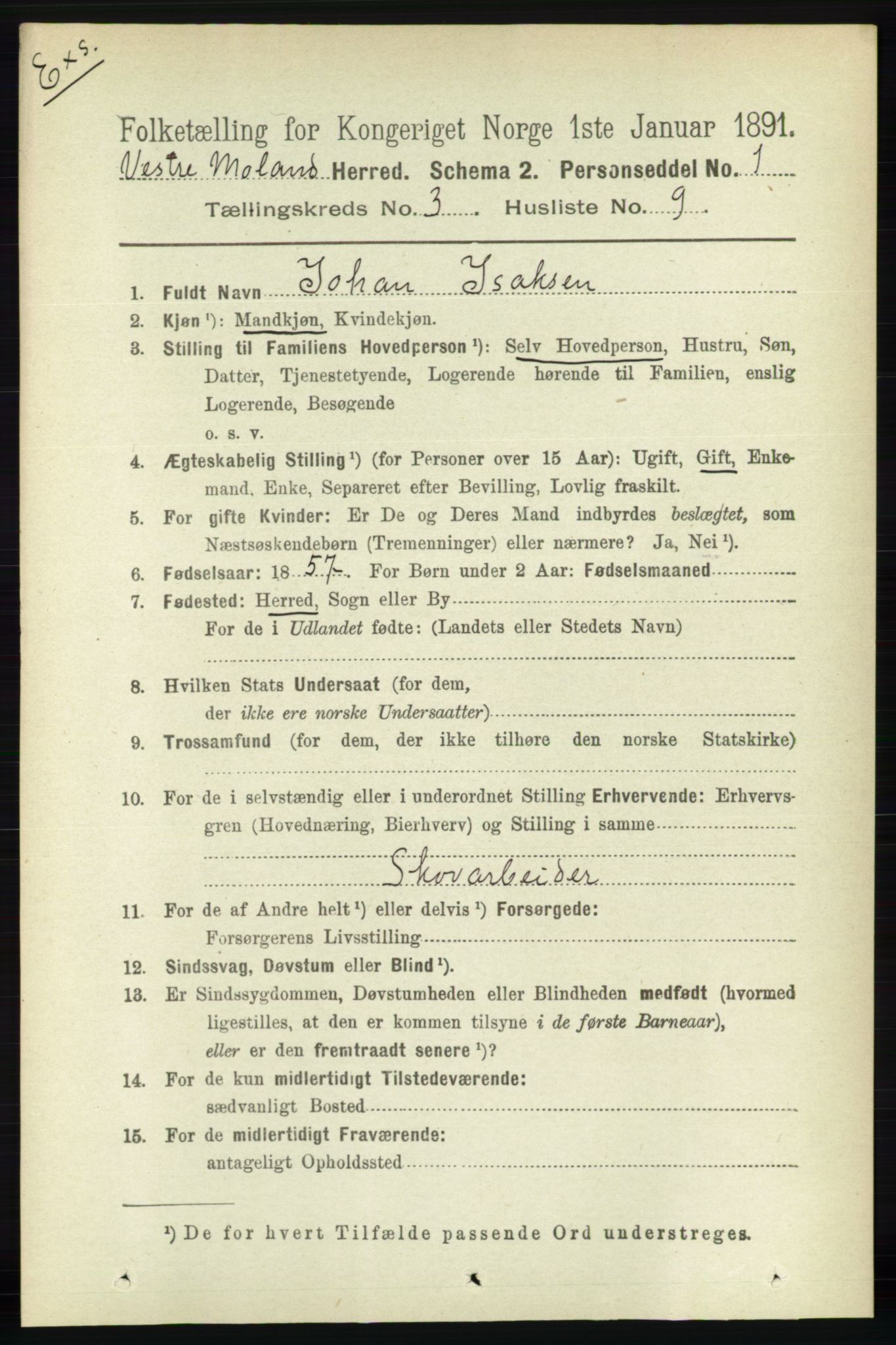 RA, Census 1891 for Nedenes amt: Gjenparter av personsedler for beslektede ektefeller, menn, 1891, p. 802