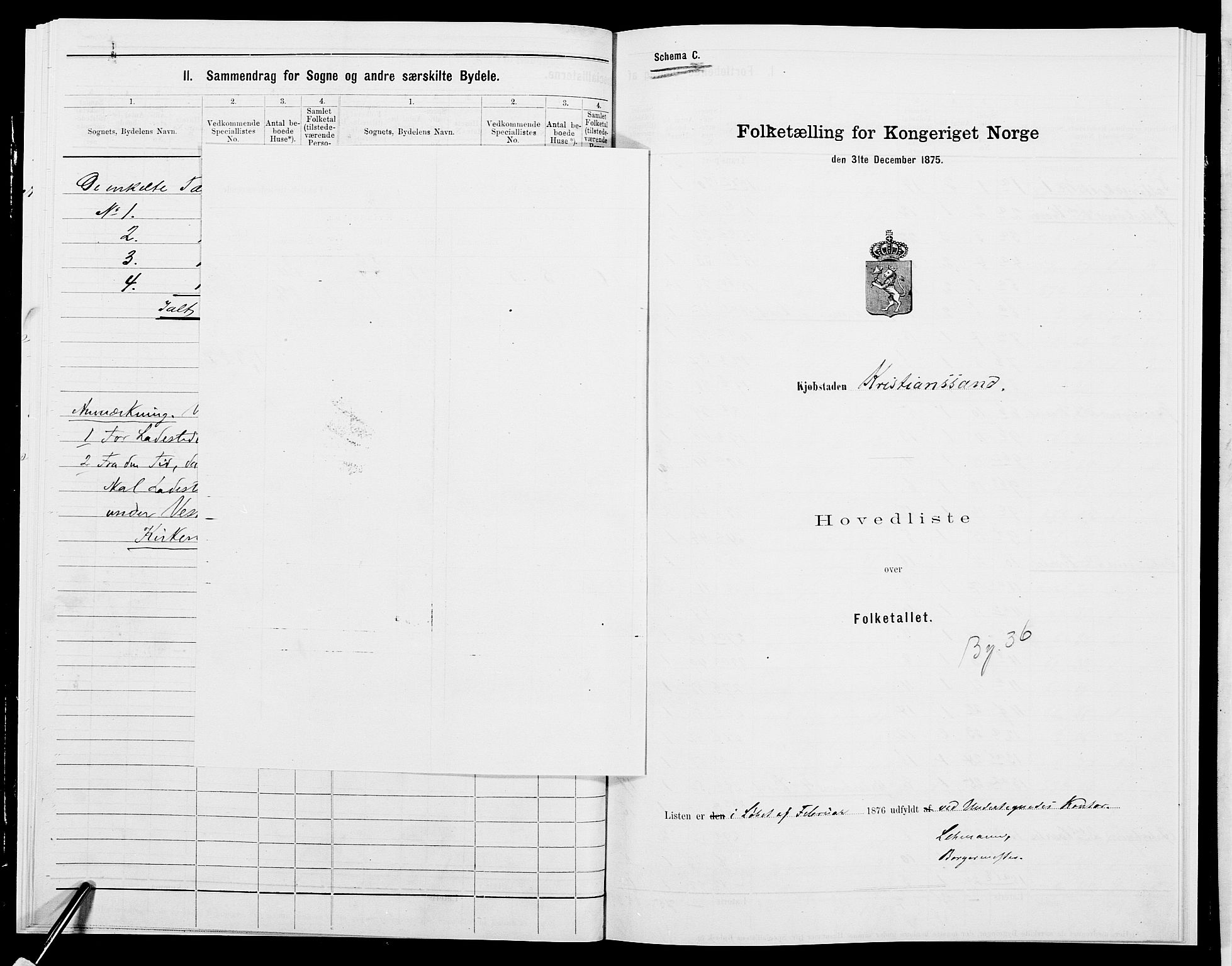 SAK, 1875 census for 1001P Kristiansand, 1875, p. 1