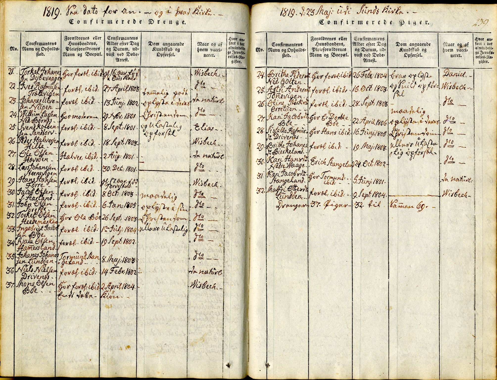 Sund sokneprestembete, AV/SAB-A-99930: Parish register (official) no. A 11, 1814-1825, p. 239