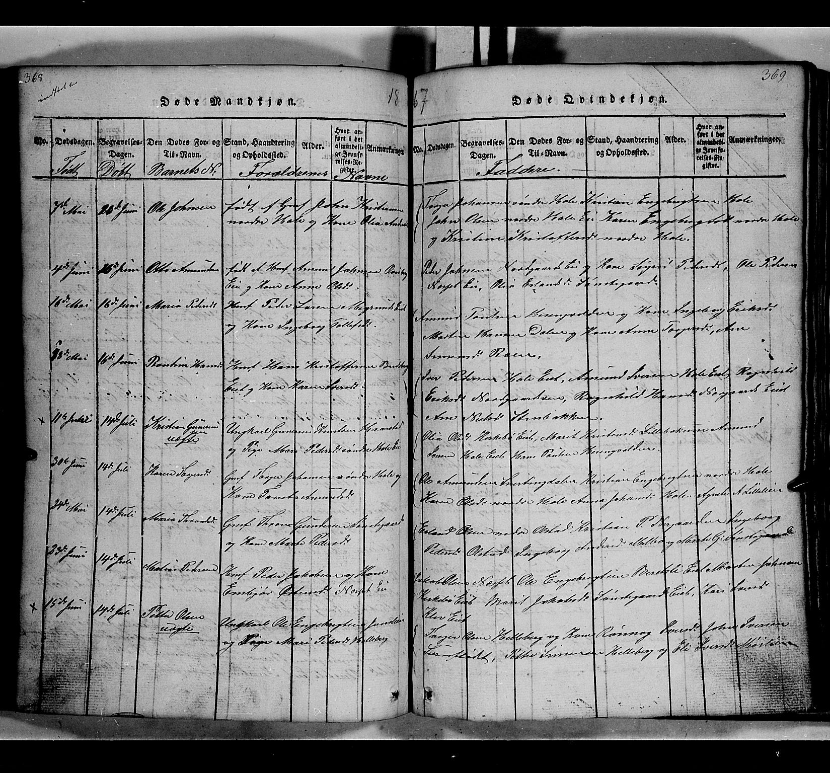 Gausdal prestekontor, SAH/PREST-090/H/Ha/Hab/L0002: Parish register (copy) no. 2, 1818-1874, p. 368-369