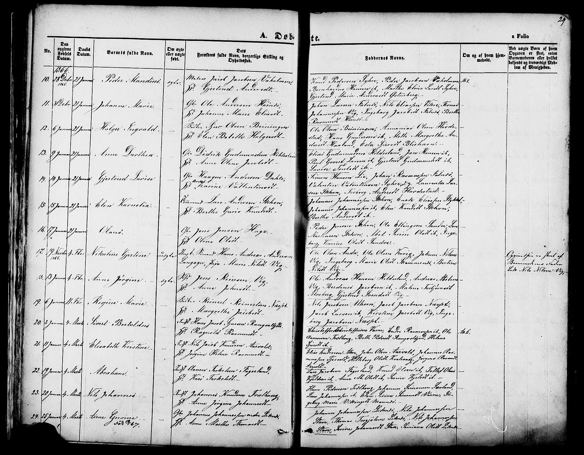 Skudenes sokneprestkontor, SAST/A -101849/H/Ha/Haa/L0006: Parish register (official) no. A 4, 1864-1881, p. 29