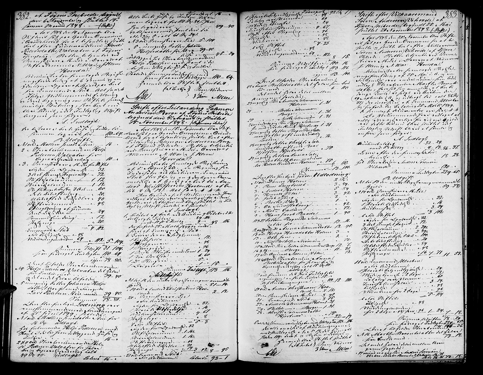 Sunnhordland sorenskrivar, AV/SAB-A-2401/1/H/Ha/Had/L0006: Skifteprotokollar. Føyen, Fjære og Våg. Register i protokoll., 1844-1853, p. 382-383
