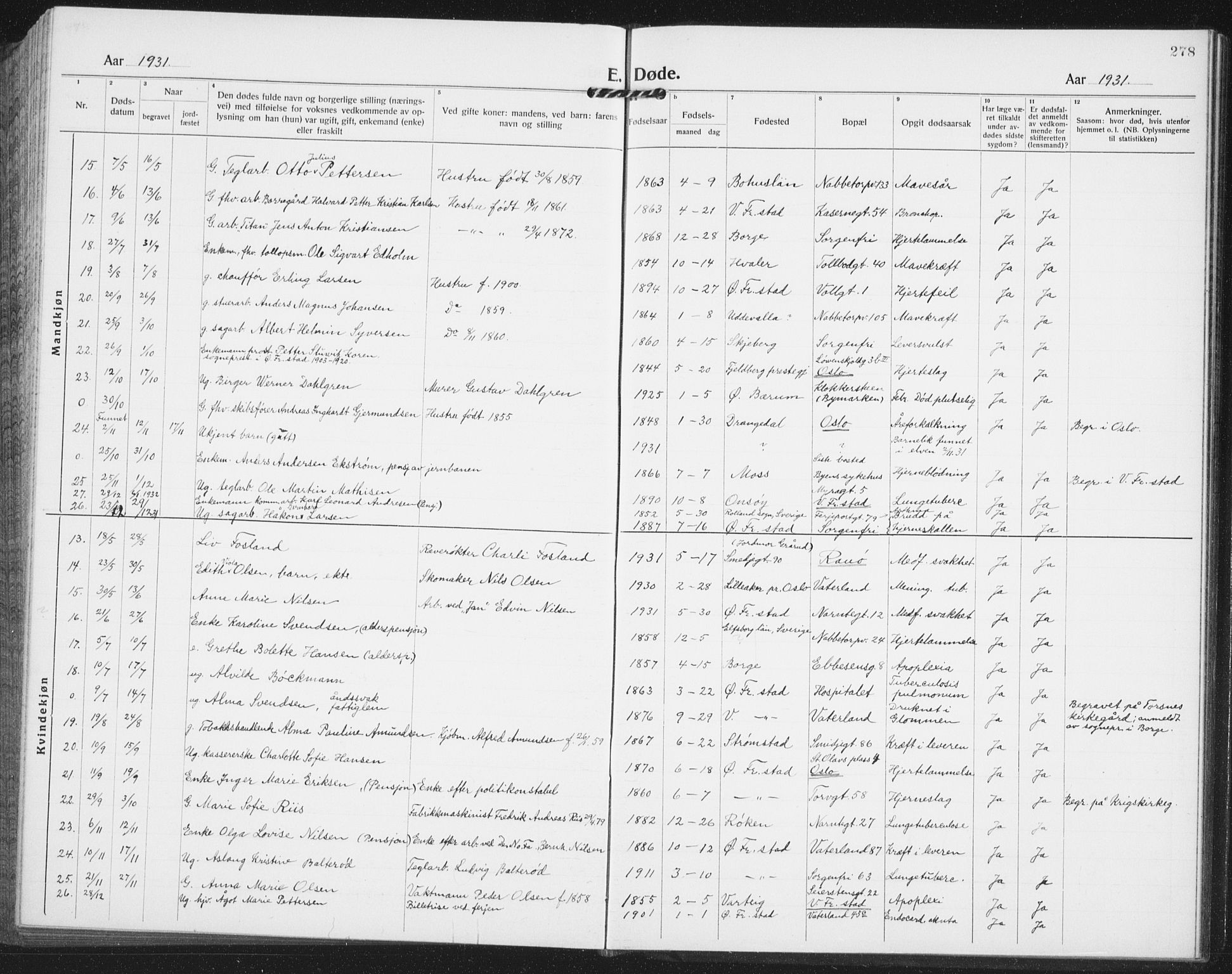 Østre Fredrikstad prestekontor Kirkebøker, AV/SAO-A-10907/G/Ga/L0003: Parish register (copy) no. 3, 1920-1940, p. 278