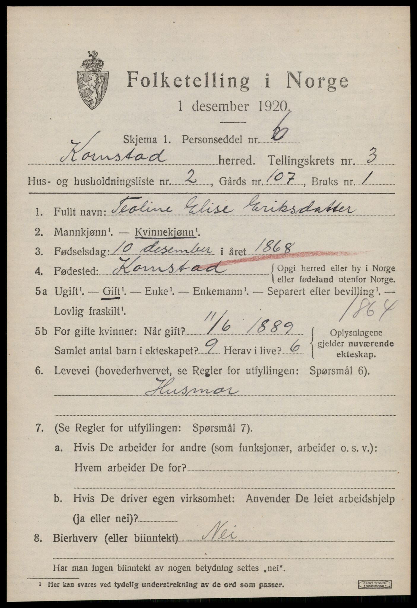 SAT, 1920 census for Kornstad, 1920, p. 1929