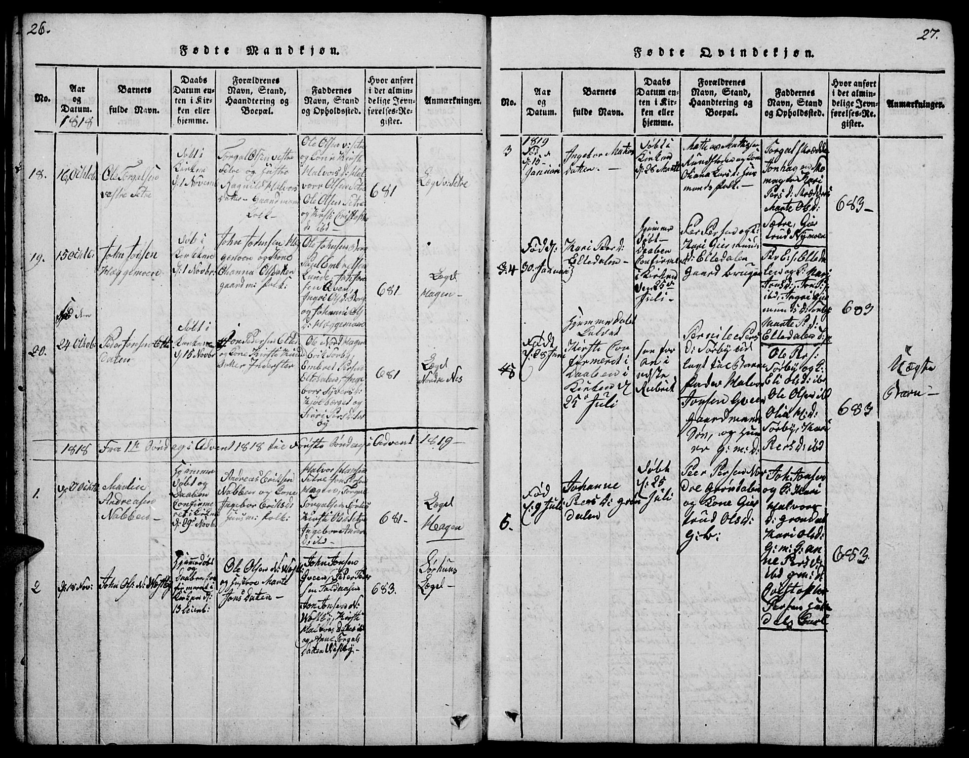 Trysil prestekontor, AV/SAH-PREST-046/H/Ha/Hab/L0004: Parish register (copy) no. 4, 1814-1841, p. 26-27