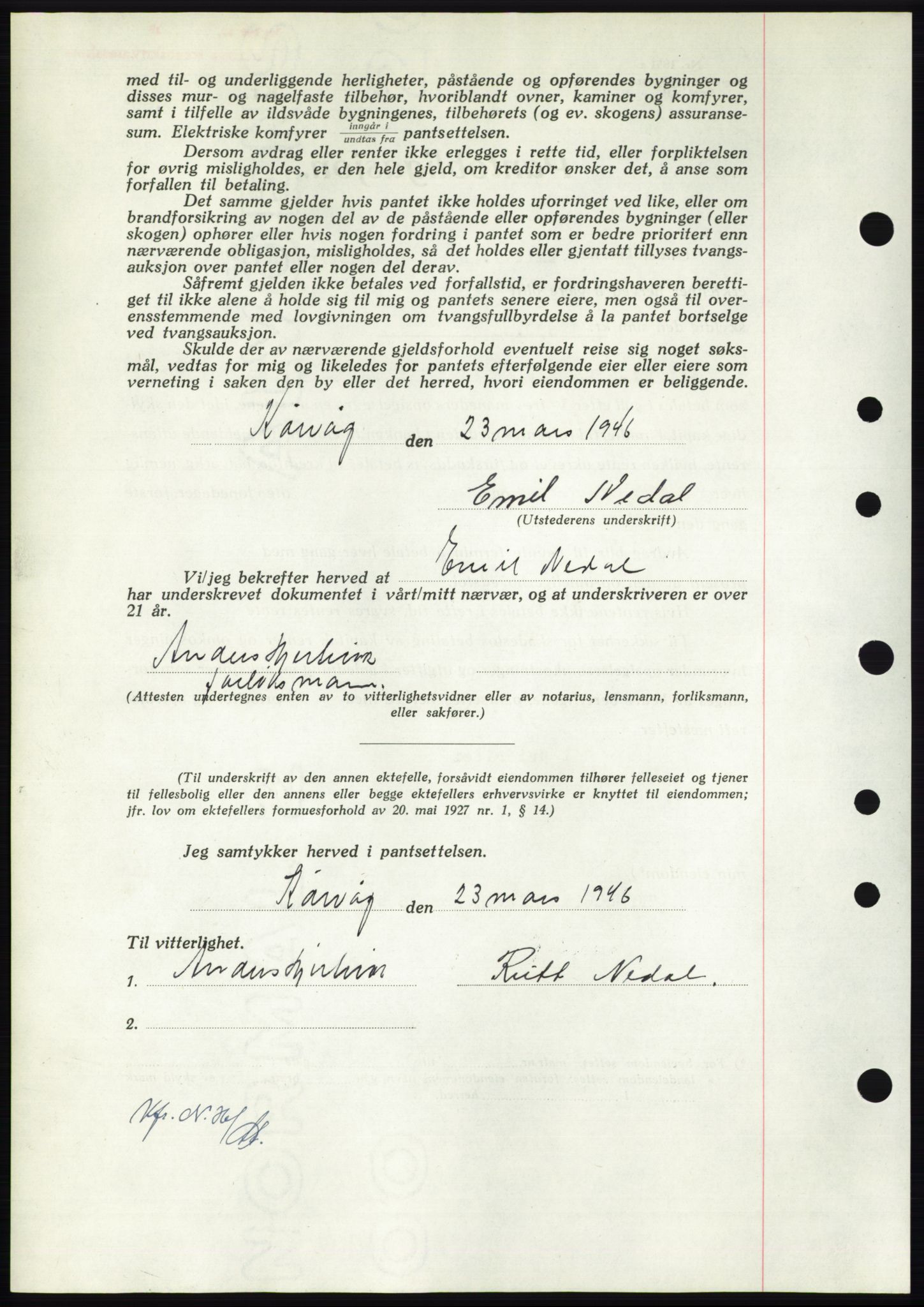 Nordmøre sorenskriveri, AV/SAT-A-4132/1/2/2Ca: Mortgage book no. B93b, 1946-1946, Diary no: : 469/1946