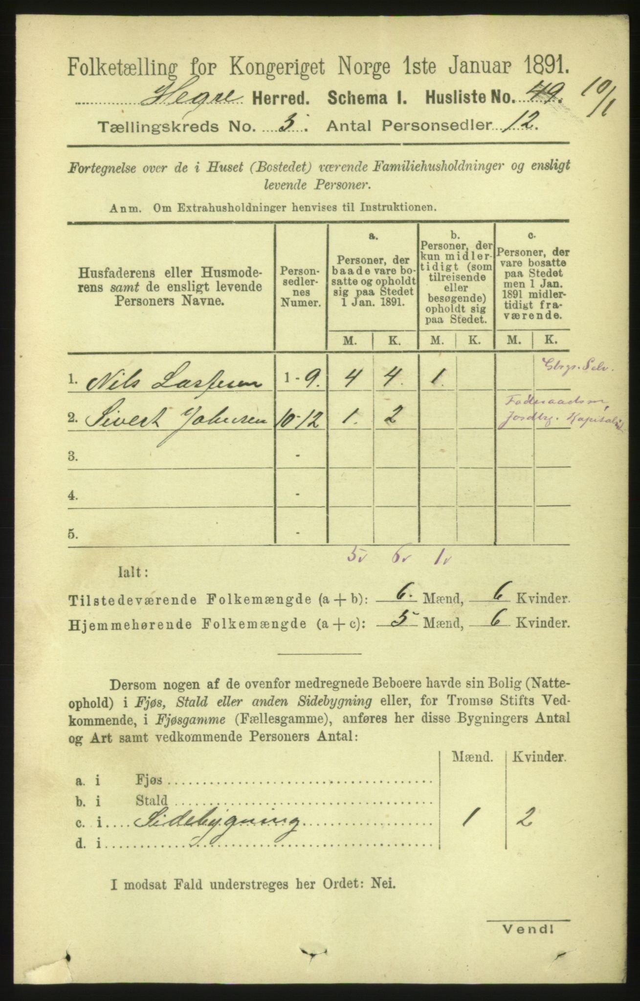 RA, 1891 census for 1712 Hegra, 1891, p. 2006