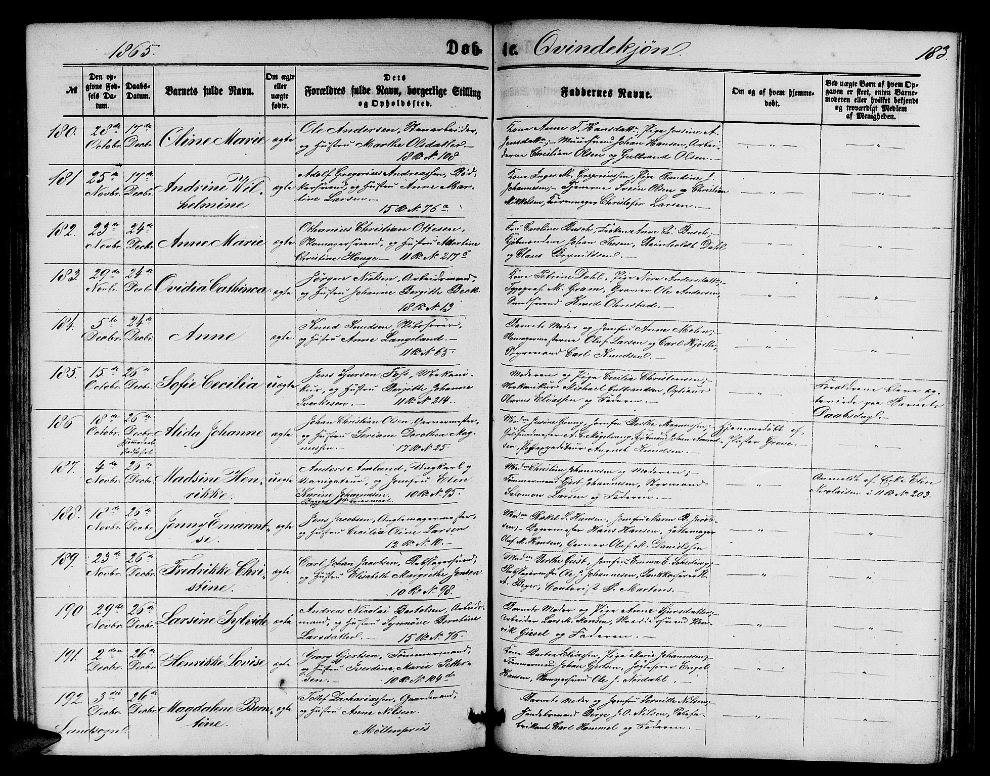 Domkirken sokneprestembete, SAB/A-74801/H/Hab/L0012: Parish register (copy) no. B 5, 1862-1869, p. 183