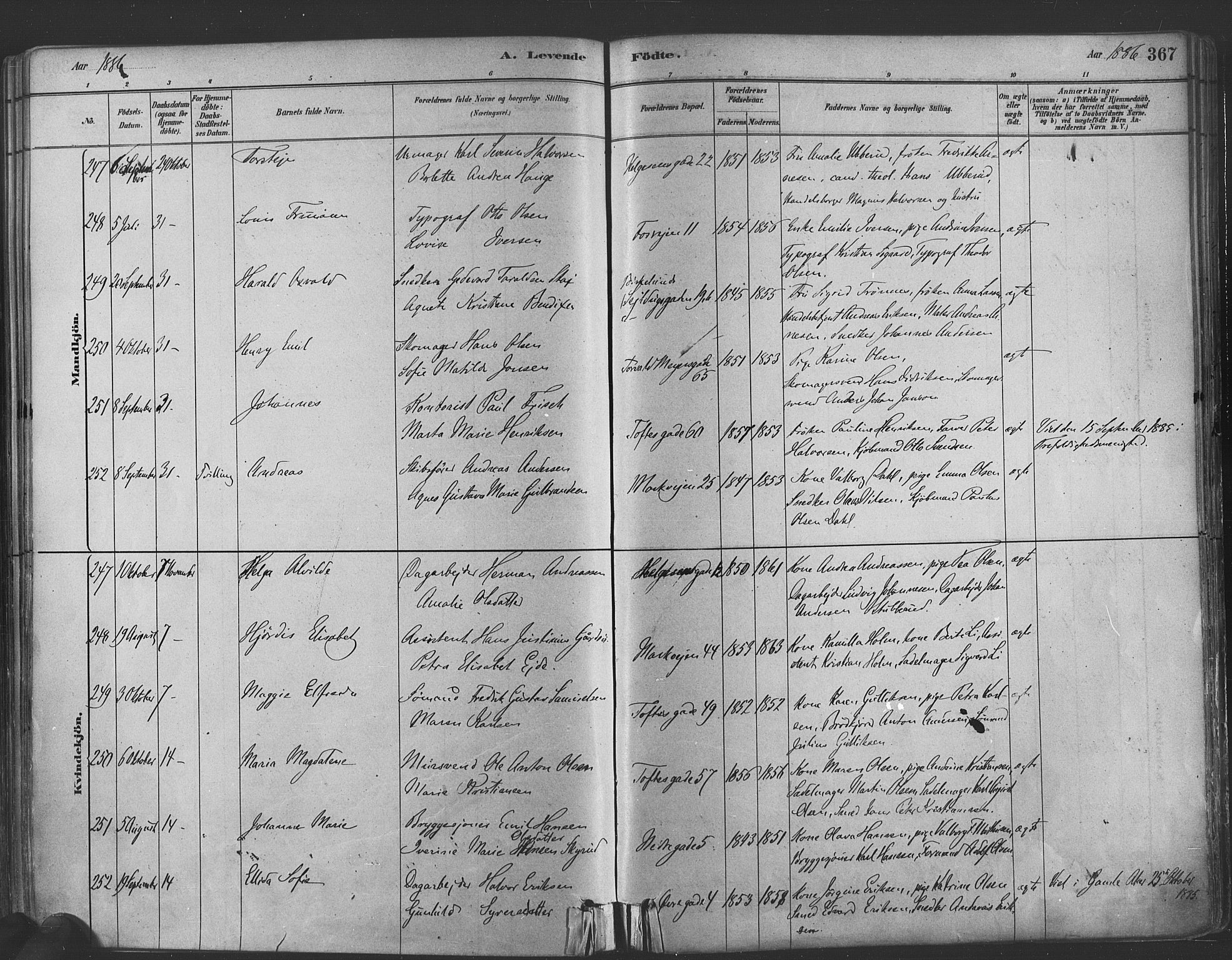 Paulus prestekontor Kirkebøker, SAO/A-10871/F/Fa/L0003: Parish register (official) no. 3, 1879-1887, p. 367