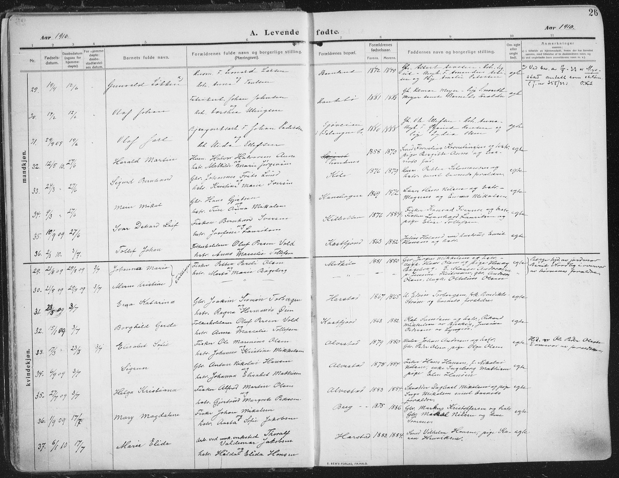 Trondenes sokneprestkontor, AV/SATØ-S-1319/H/Ha/L0018kirke: Parish register (official) no. 18, 1909-1918, p. 26