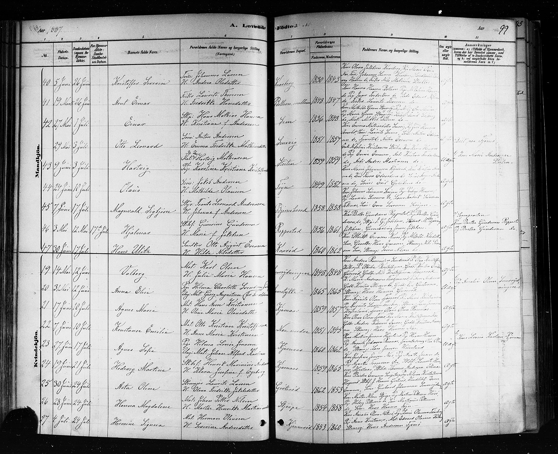 Nøtterøy kirkebøker, AV/SAKO-A-354/F/Fa/L0008: Parish register (official) no. I 8, 1878-1893, p. 99