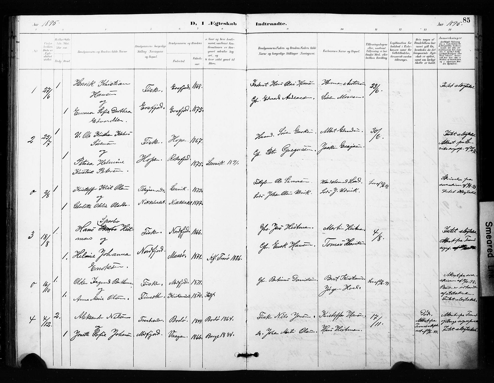 Berg sokneprestkontor, AV/SATØ-S-1318/G/Ga/Gaa/L0005kirke: Parish register (official) no. 5, 1894-1905, p. 85