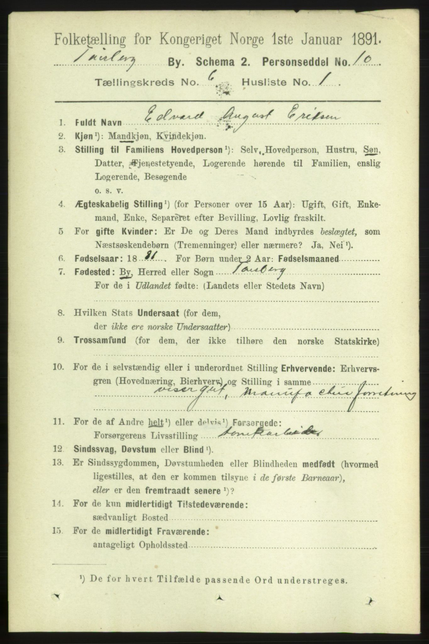 RA, 1891 census for 0705 Tønsberg, 1891, p. 2456