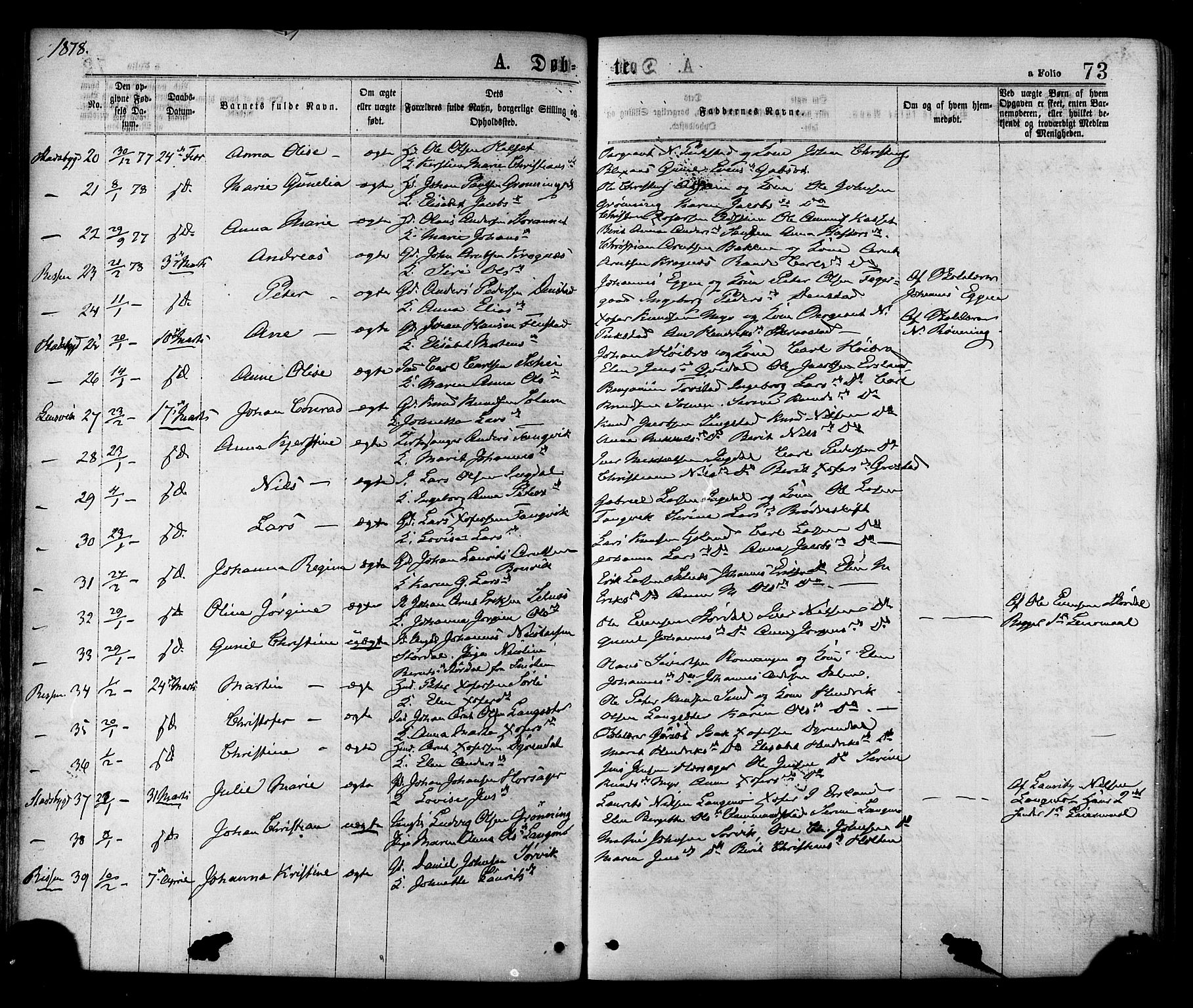 Ministerialprotokoller, klokkerbøker og fødselsregistre - Sør-Trøndelag, SAT/A-1456/646/L0613: Parish register (official) no. 646A11, 1870-1884, p. 73