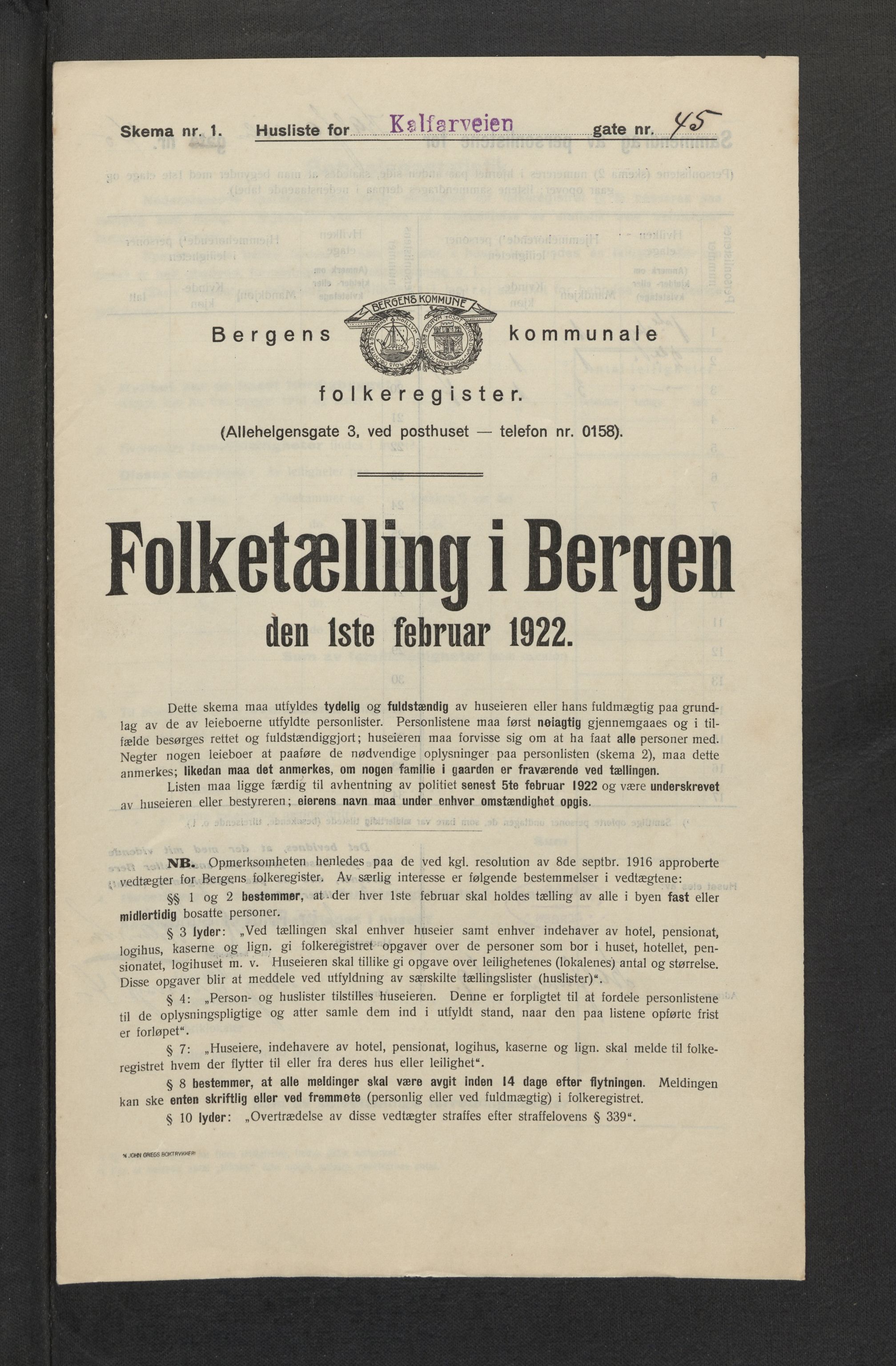 SAB, Municipal Census 1922 for Bergen, 1922, p. 17602