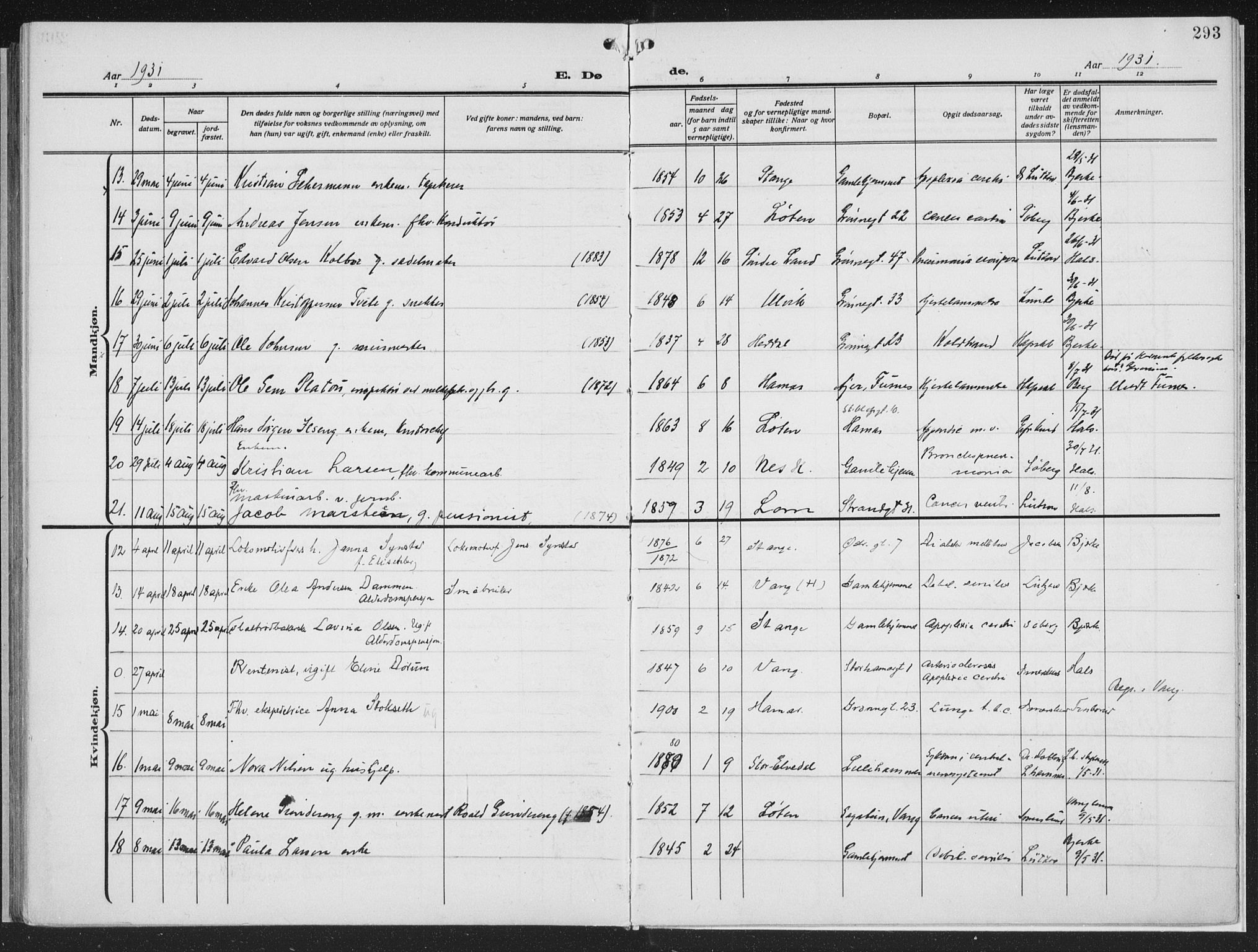 Hamar prestekontor, AV/SAH-DOMPH-002/H/Ha/Haa/L0002: Parish register (official) no. 2, 1915-1936, p. 293