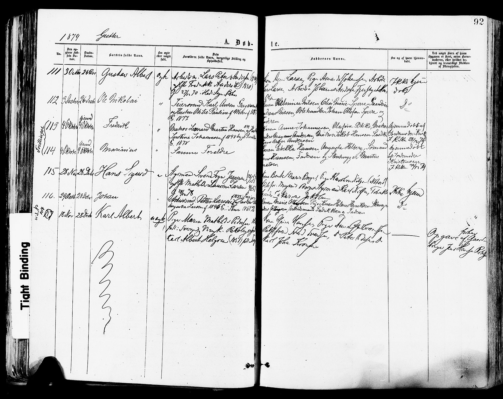 Tønsberg kirkebøker, AV/SAKO-A-330/F/Fa/L0010: Parish register (official) no. I 10, 1874-1880, p. 92